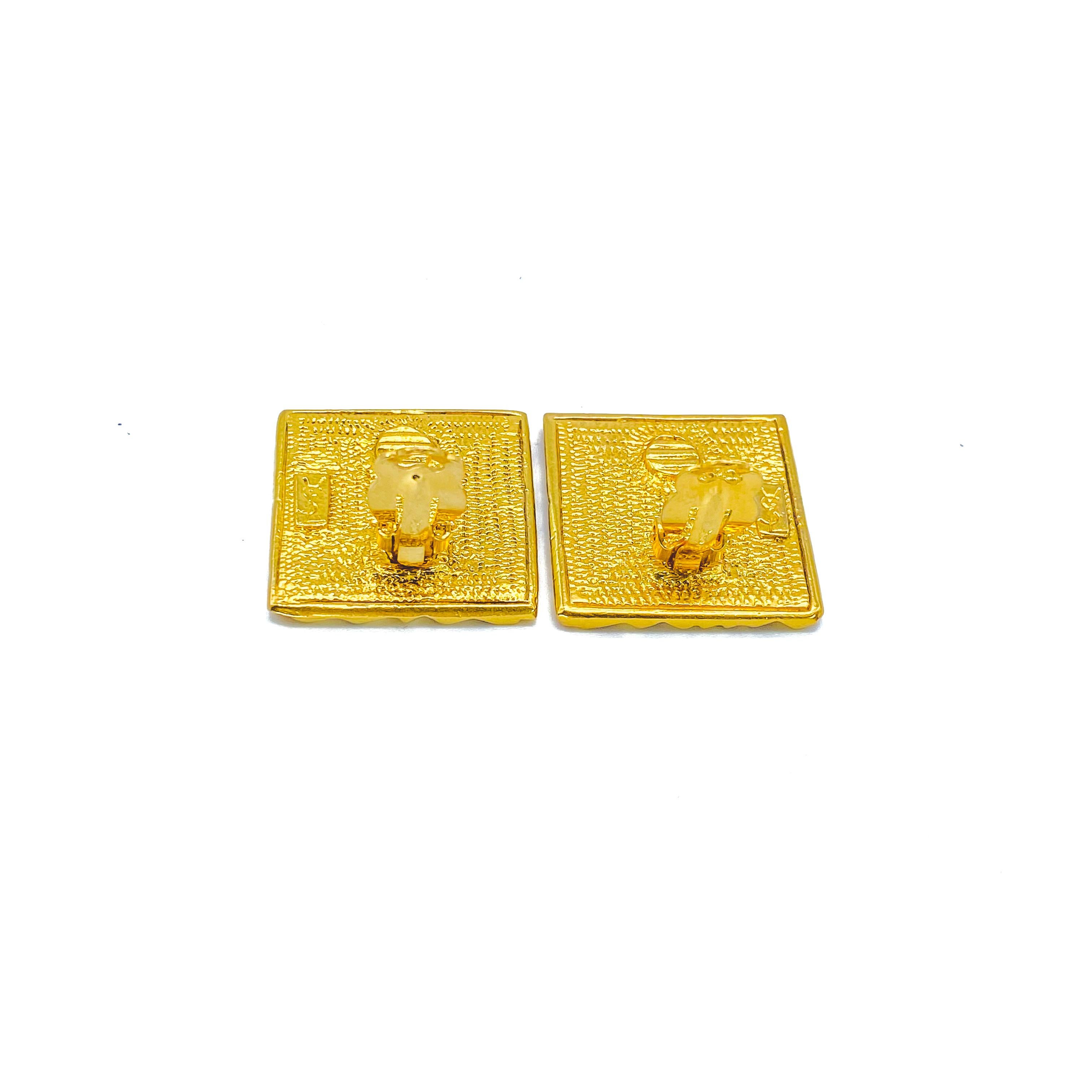 YSL Gold Plated Clip On Earrings Vintage 1980s 1
