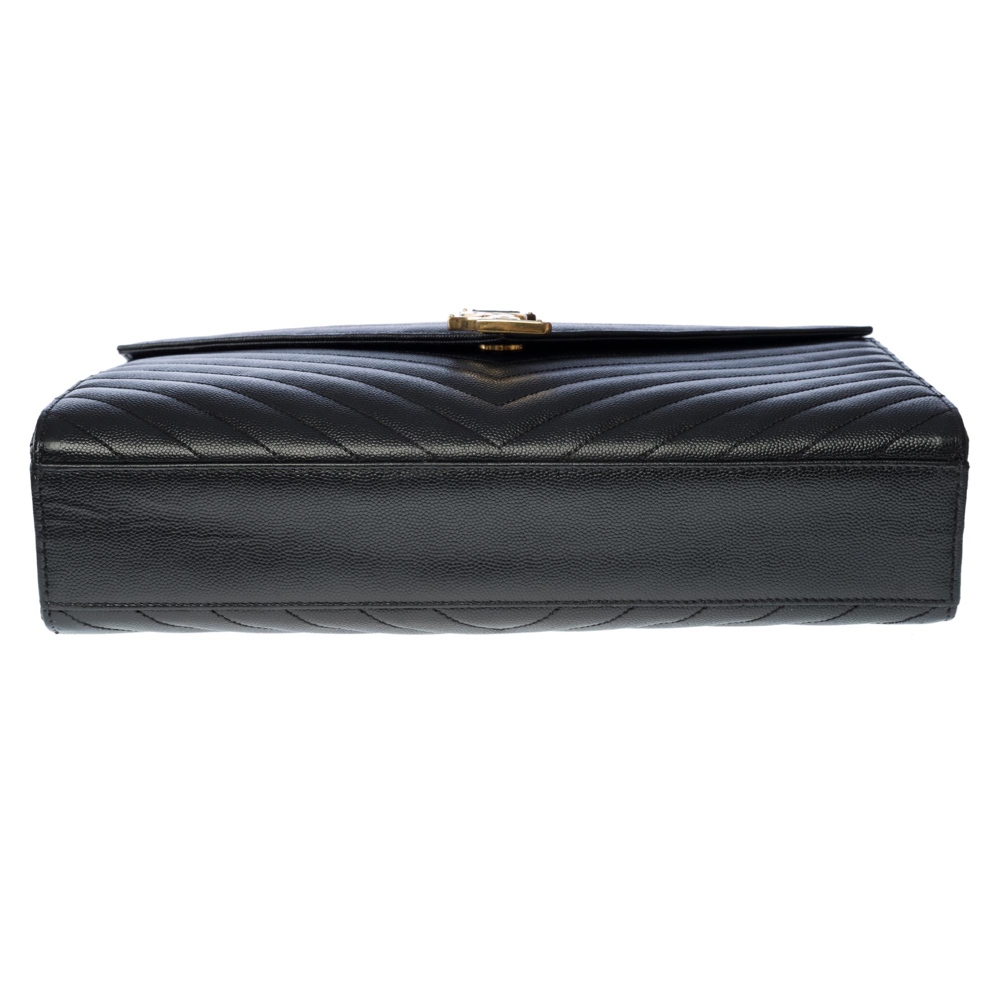 YSL Envelope GM shoulder bag in black chevron grained  leather , GHW 5