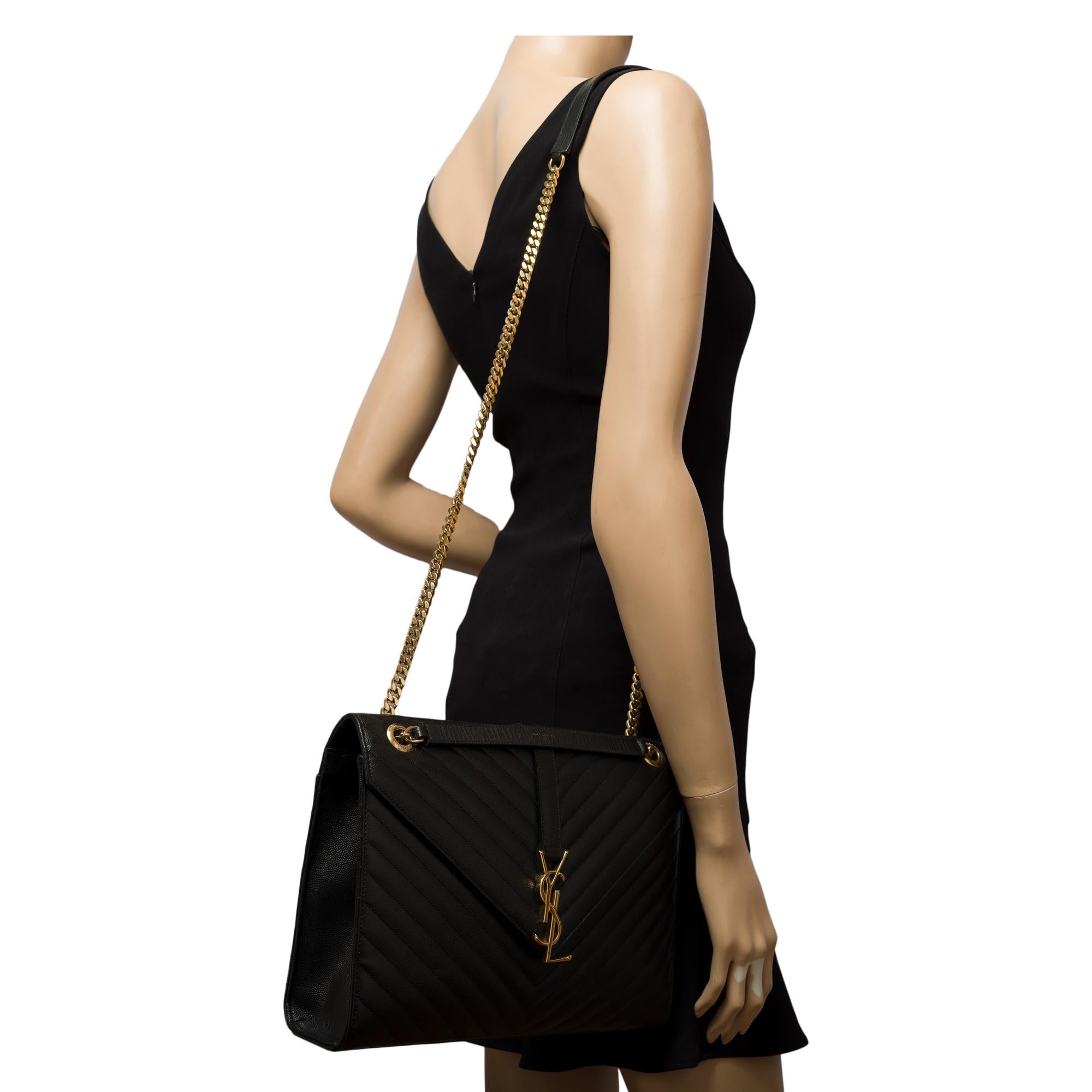 YSL Envelope GM shoulder bag in black chevron grained  leather , GHW 7