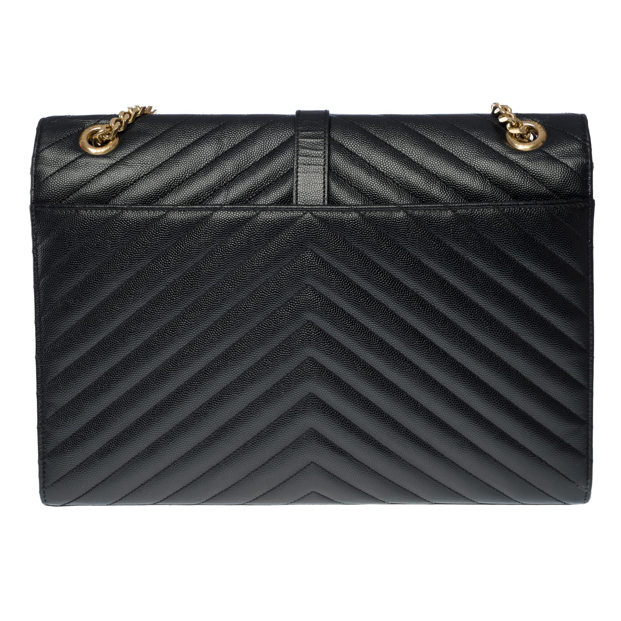 Black YSL Envelope GM shoulder bag in black chevron grained  leather , GHW