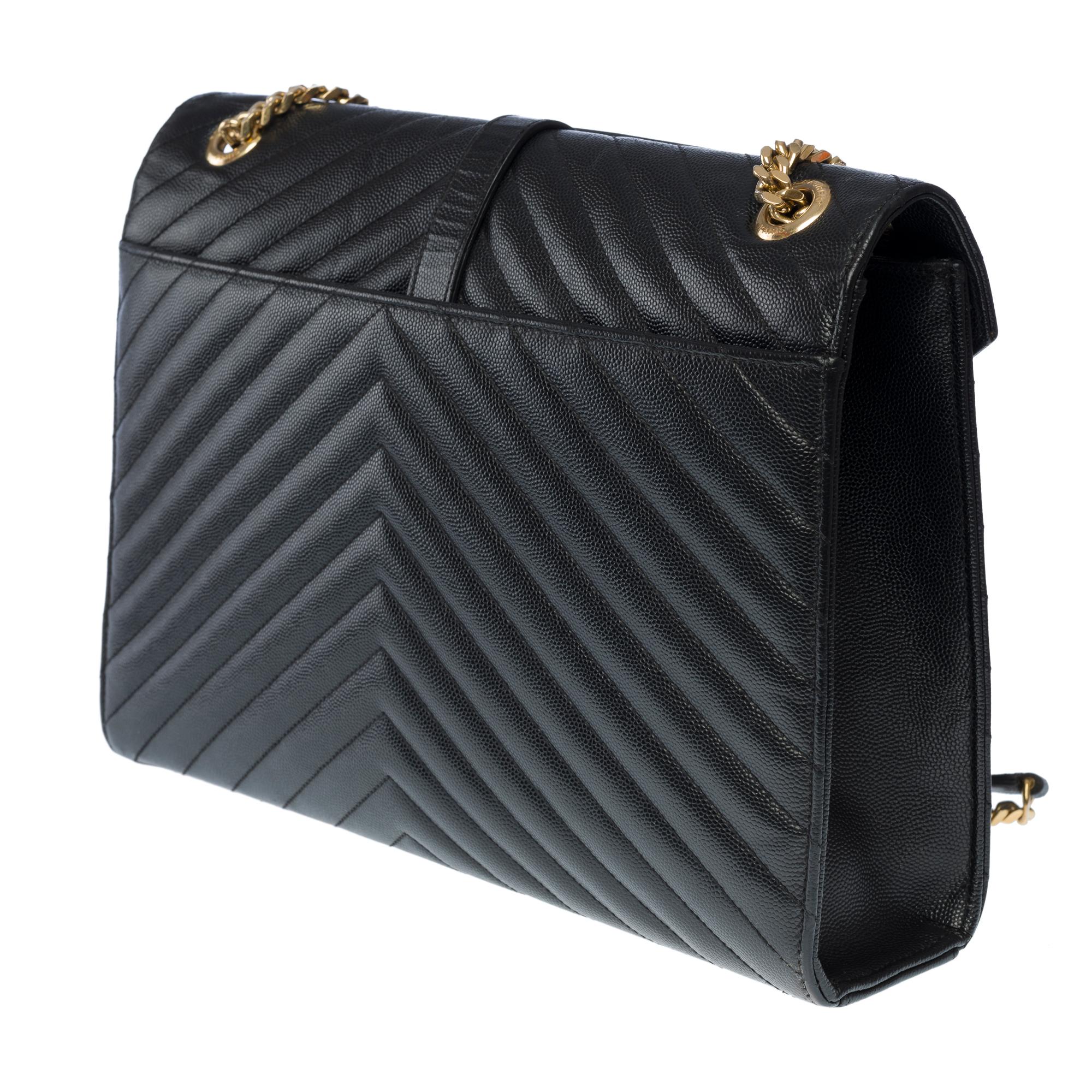 Women's or Men's YSL Envelope GM shoulder bag in black chevron grained  leather , GHW