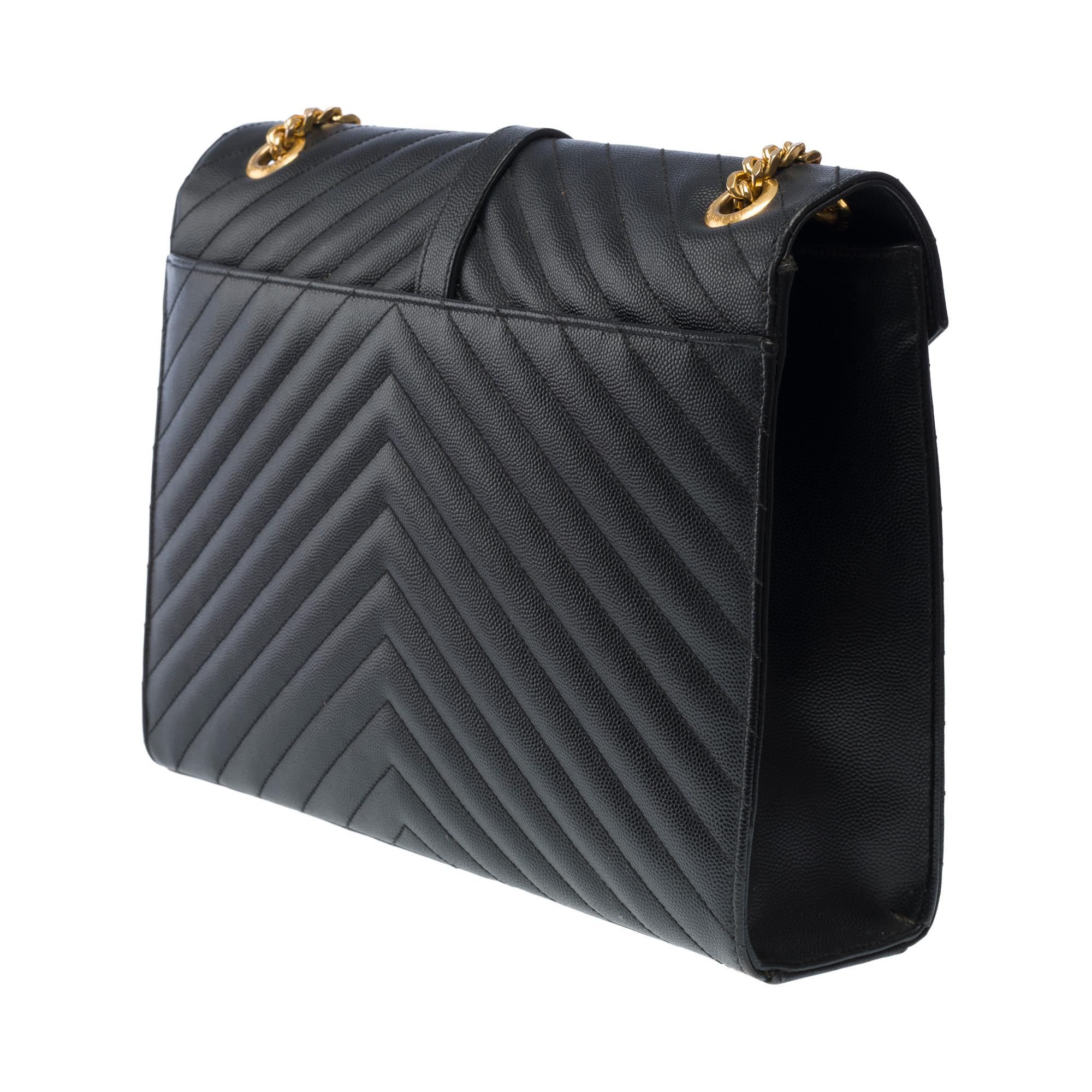 YSL Envelope GM shoulder bag in black chevron grained  leather , GHW 1