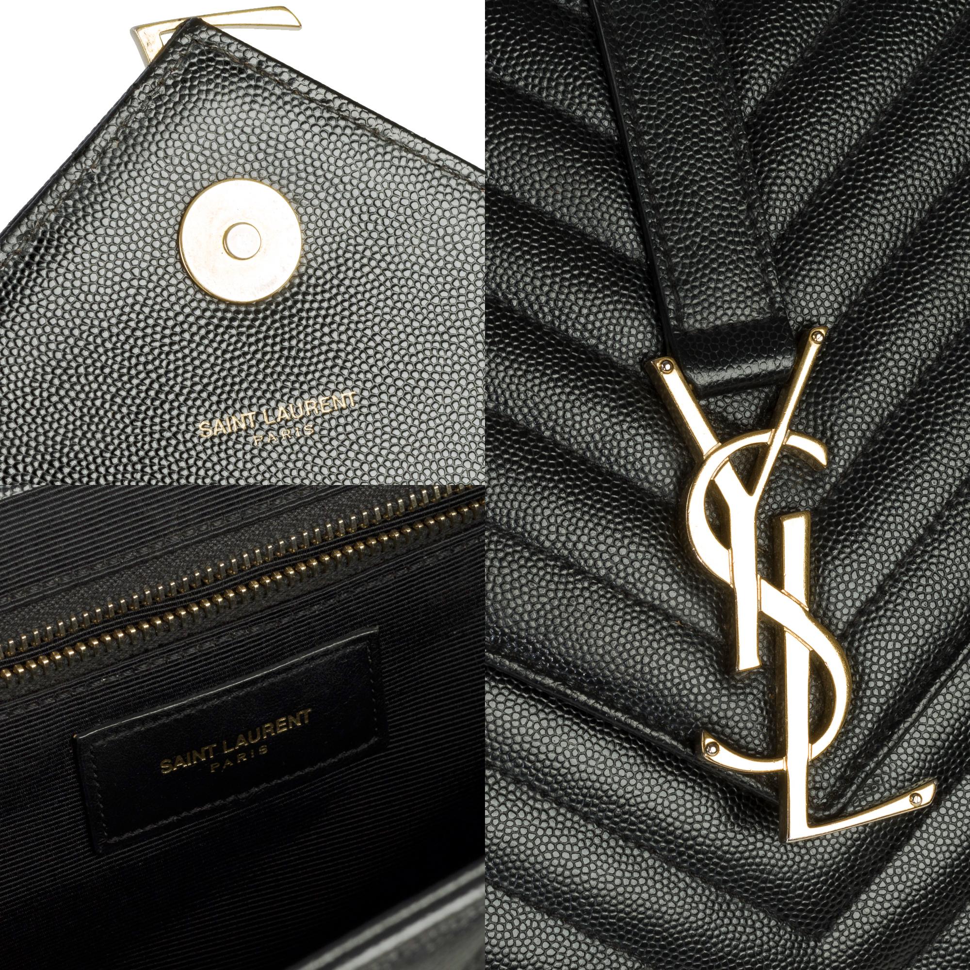 YSL Envelope GM shoulder bag in black chevron grained  leather , GHW 1