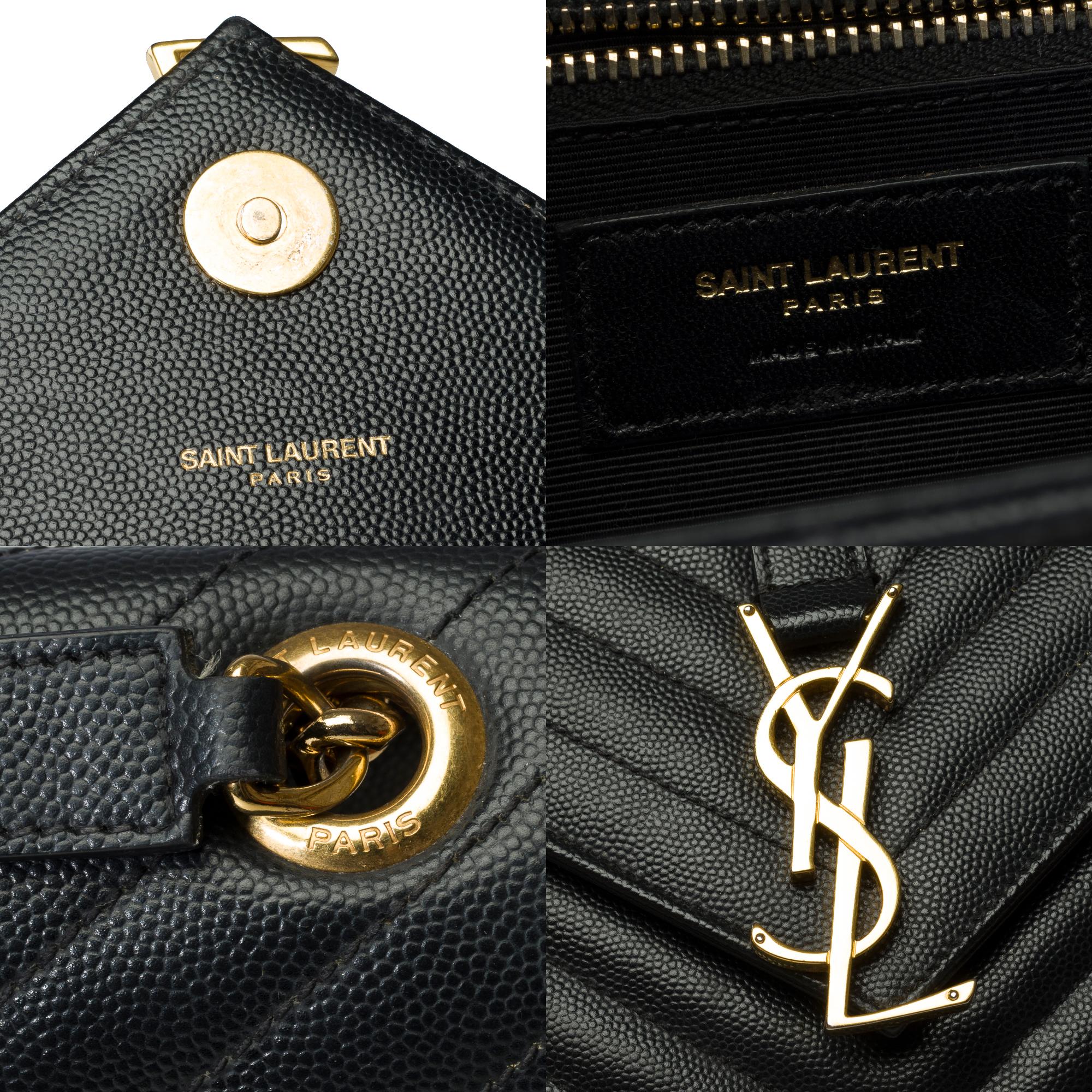 YSL Envelope GM shoulder bag in black chevron grained  leather , GHW 2
