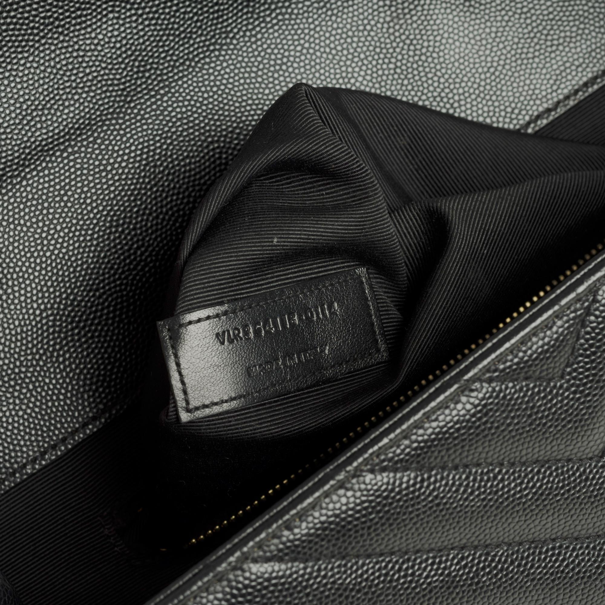 YSL Envelope GM shoulder bag in black chevron grained  leather , GHW 2