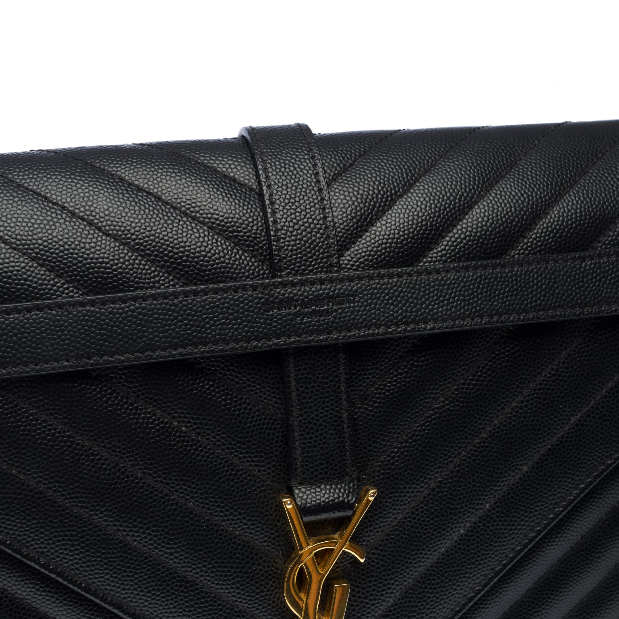 YSL Envelope GM shoulder bag in black chevron grained  leather , GHW 3