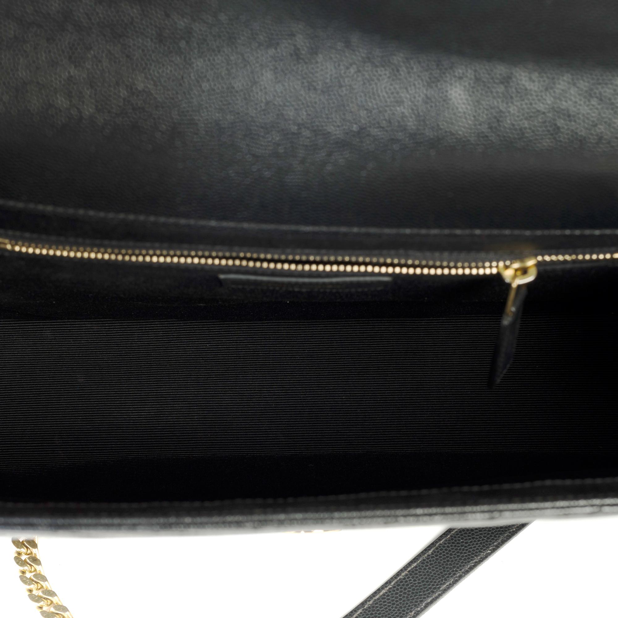 YSL Envelope GM shoulder bag in black chevron grained  leather , GHW 3