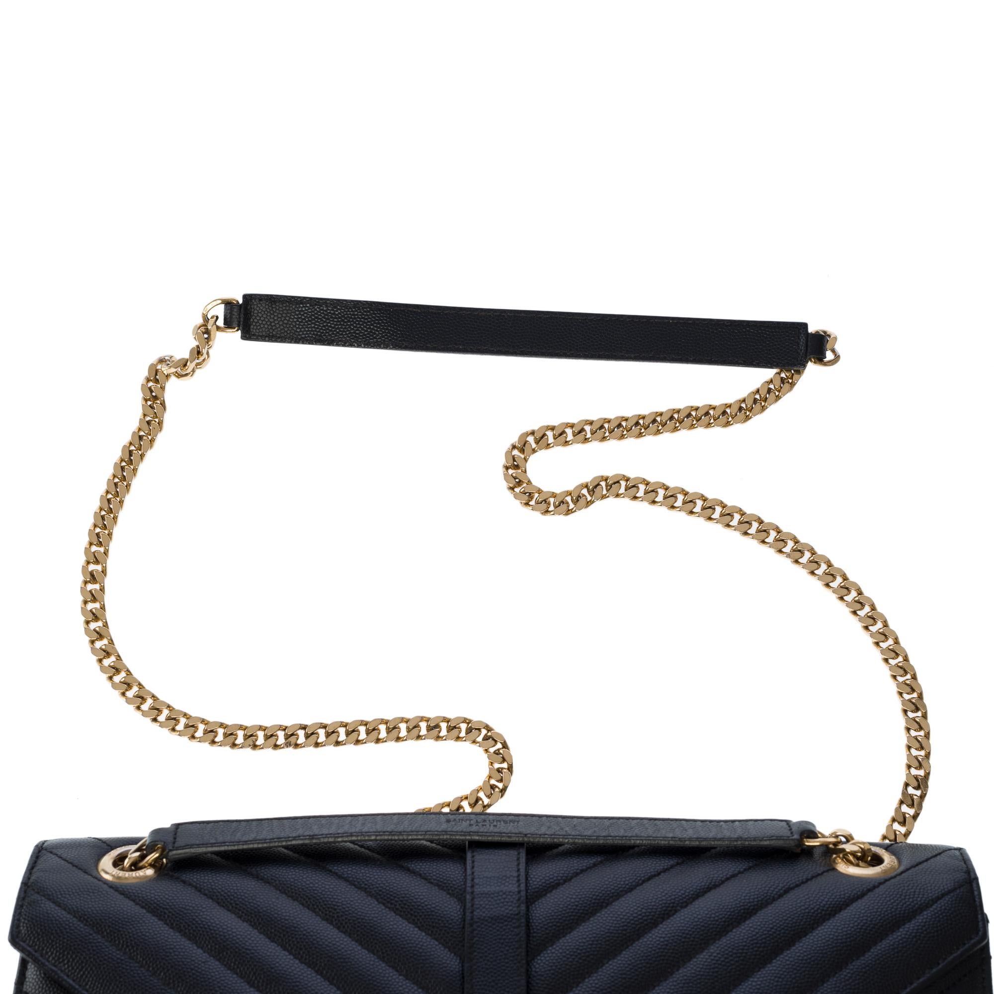 YSL Envelope GM shoulder bag in black chevron grained  leather , GHW 4