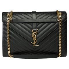 YSL Envelope GM shoulder bag in black chevron grained  leather , GHW