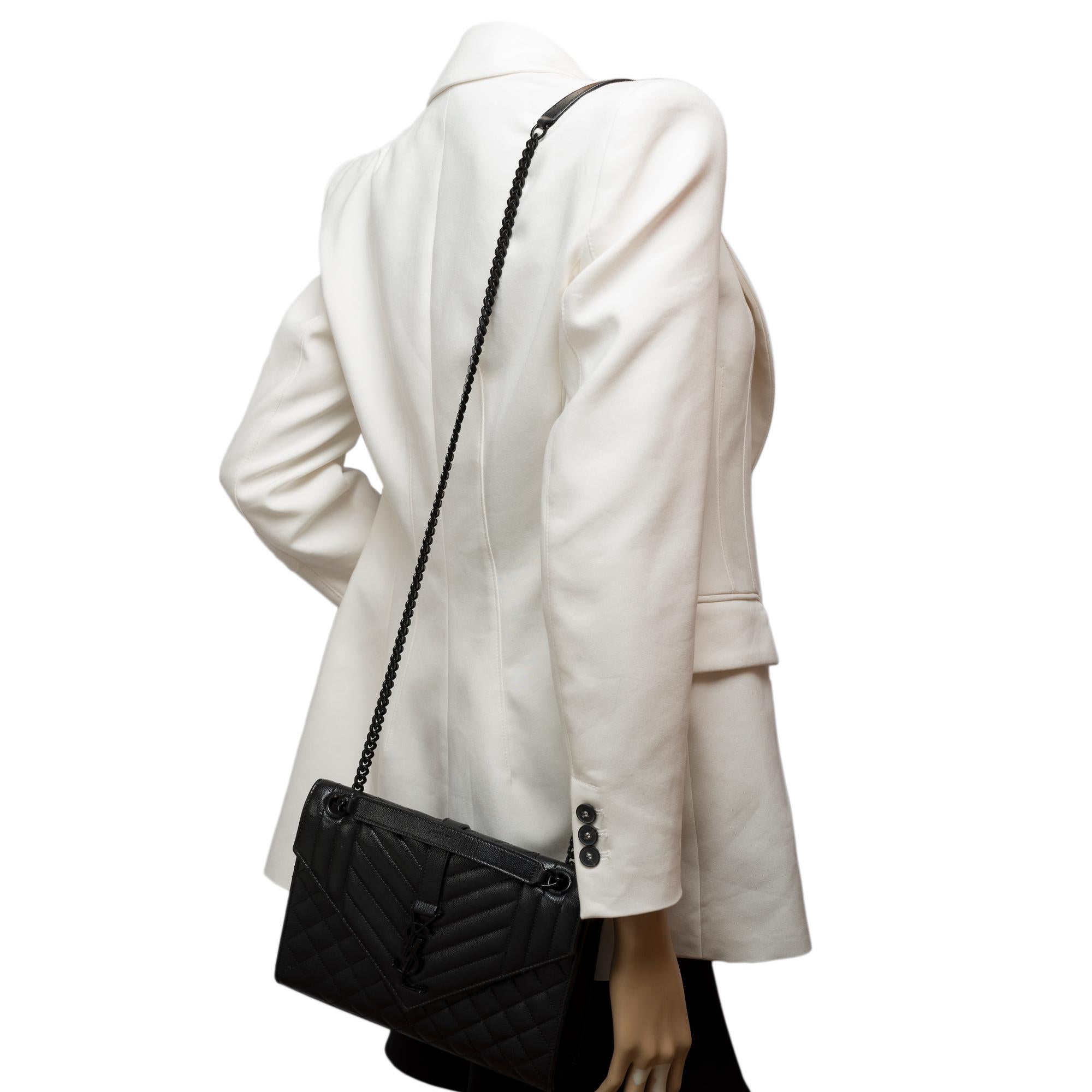 YSL Envelope MM shoulder bag in black quilted grained  leather , BHW 10