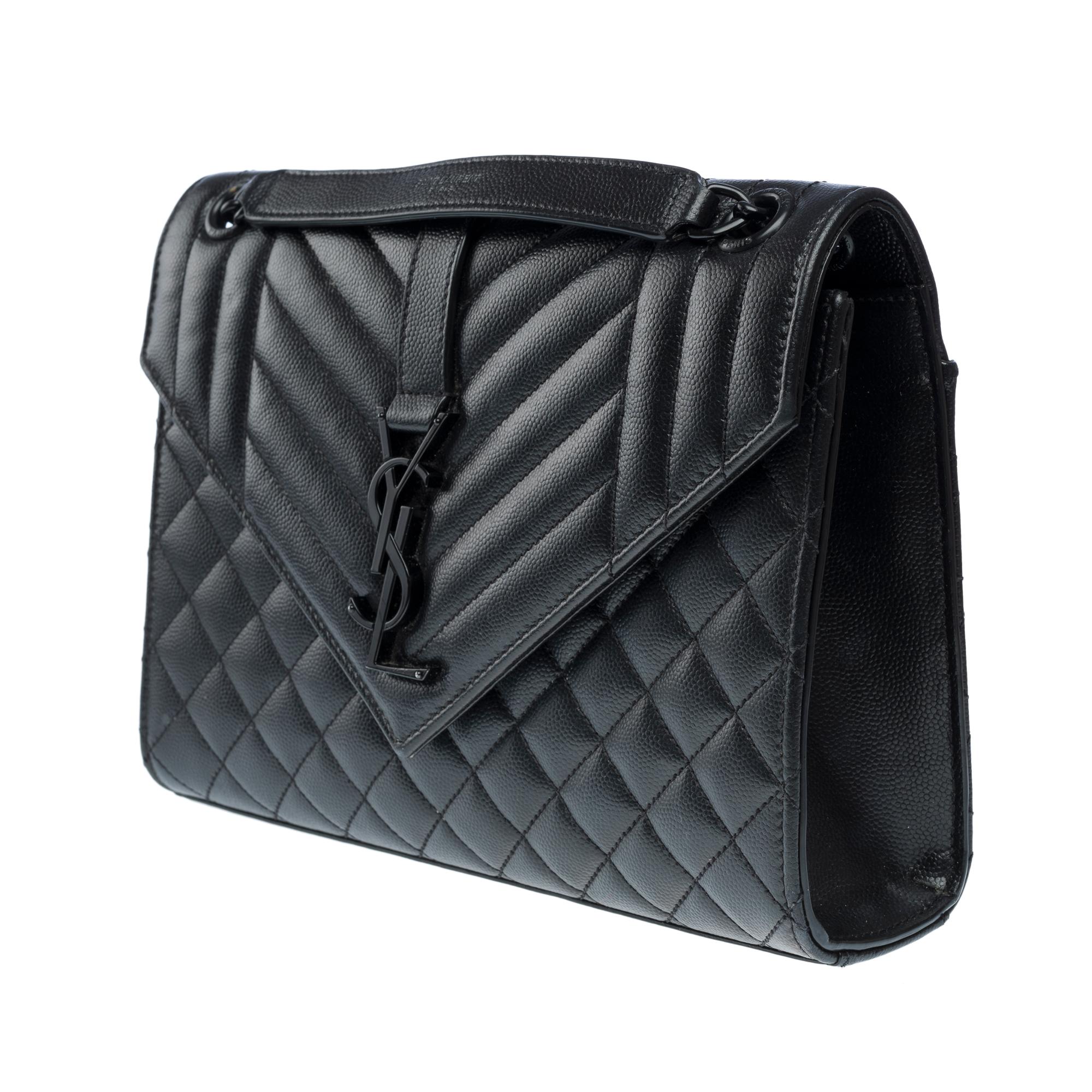 YSL Envelope MM shoulder bag in black quilted grained  leather , BHW 2