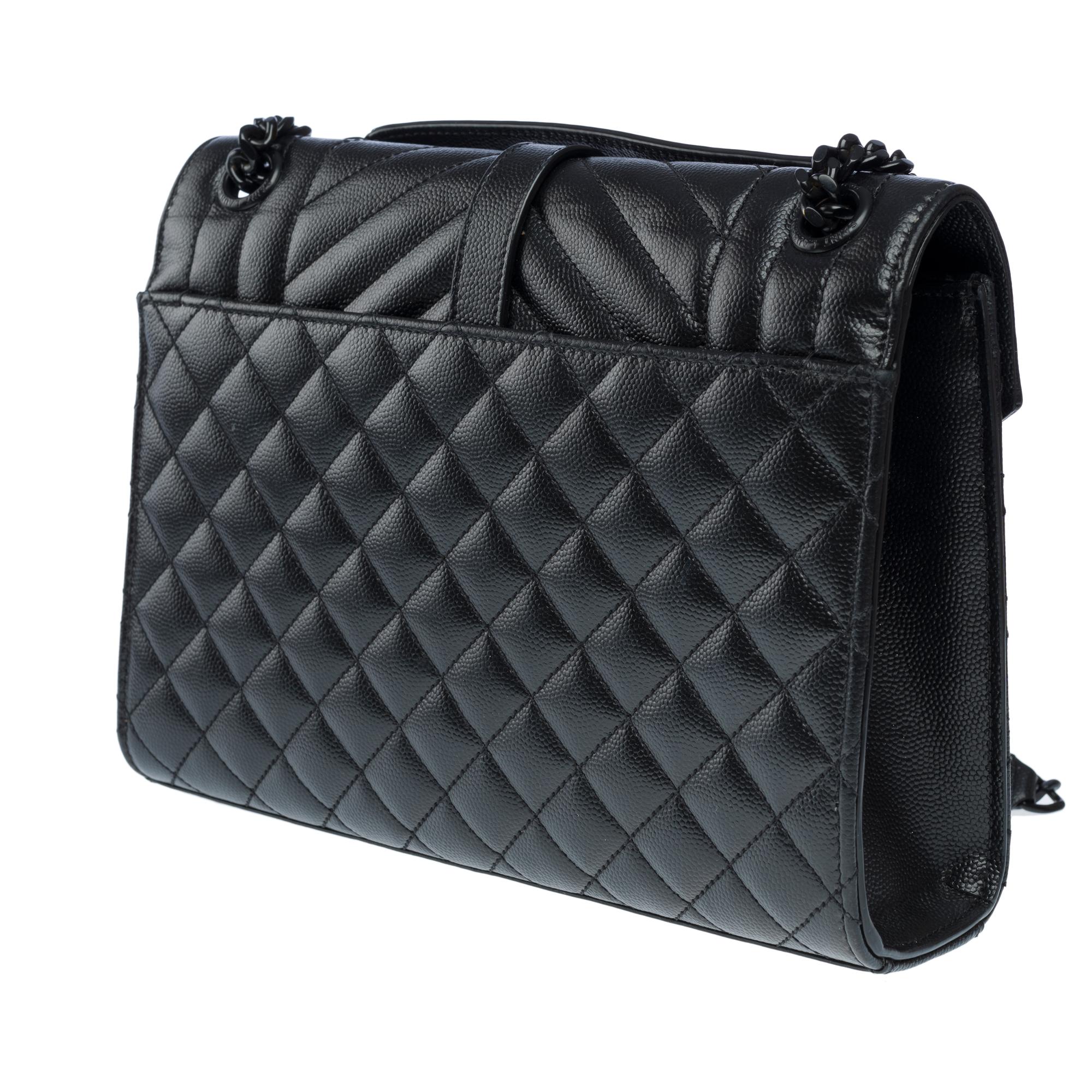 YSL Envelope MM shoulder bag in black quilted grained  leather , BHW 3