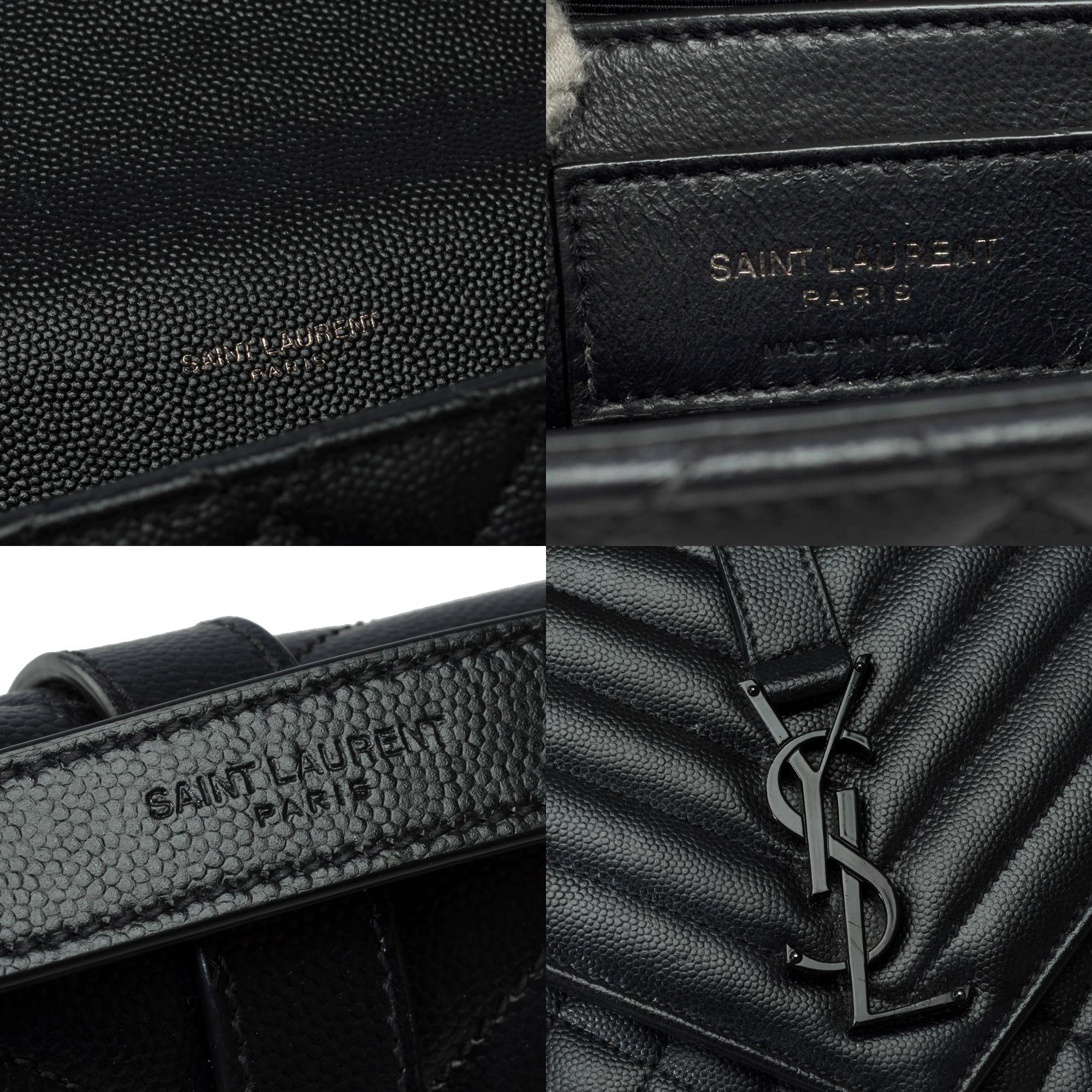 YSL Envelope MM shoulder bag in black quilted grained  leather , BHW 4