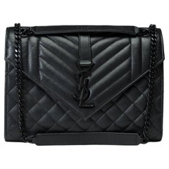 YSL Umhängetasche MM mit Umhängetasche in schwarzer gesteppter Maserung Leder , BHW