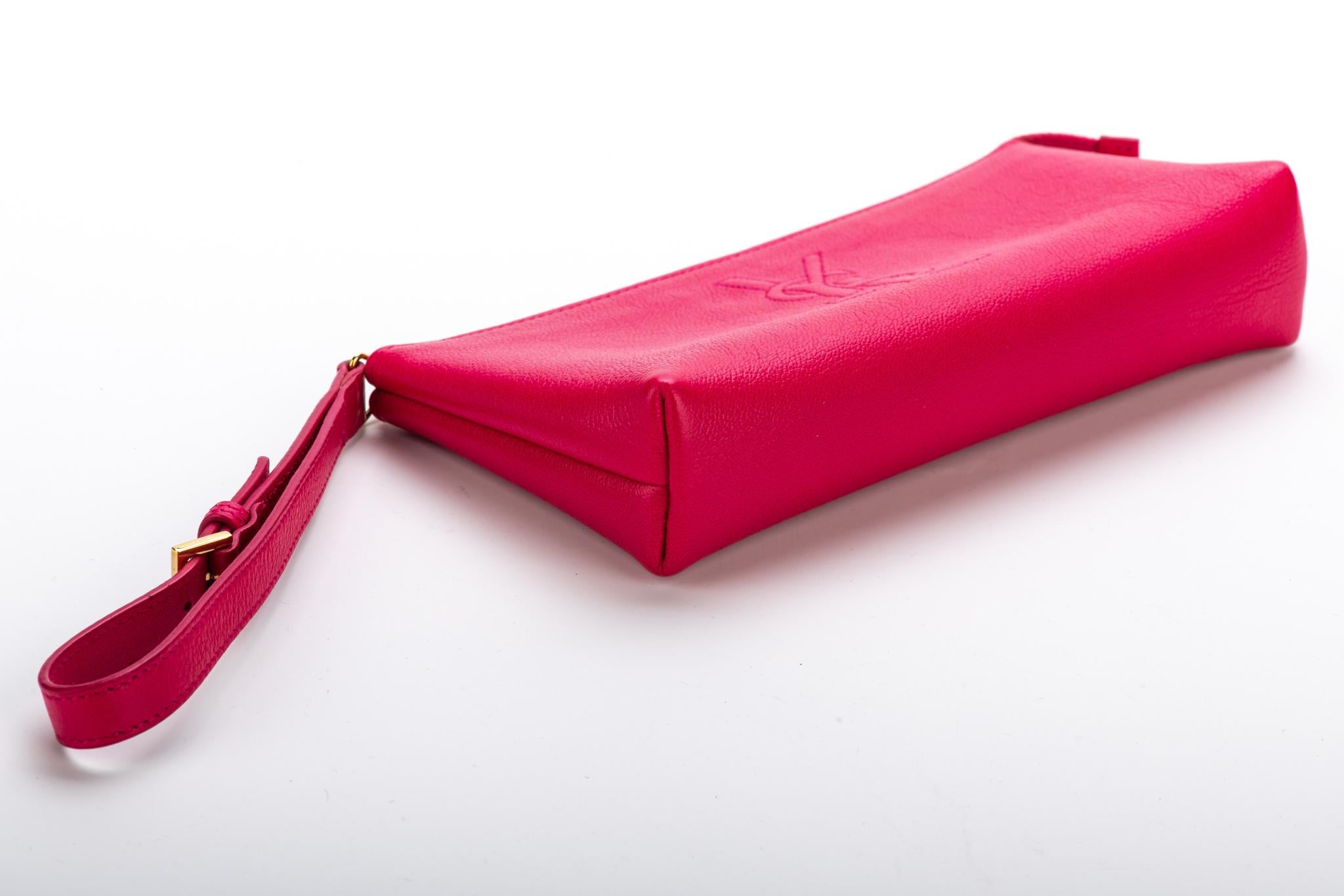 Red YSL Fuchsia Leather Wristlet Small Bag For Sale