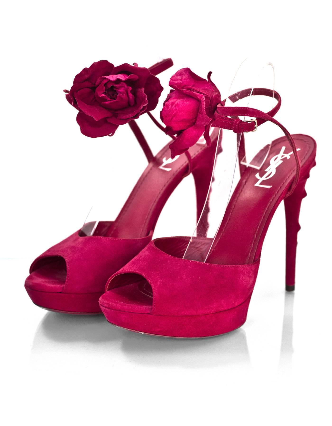 YSL Fuchsia Suede Open-Toe Sublime Sandals Sz 41

Features flower detail at ankle strap and