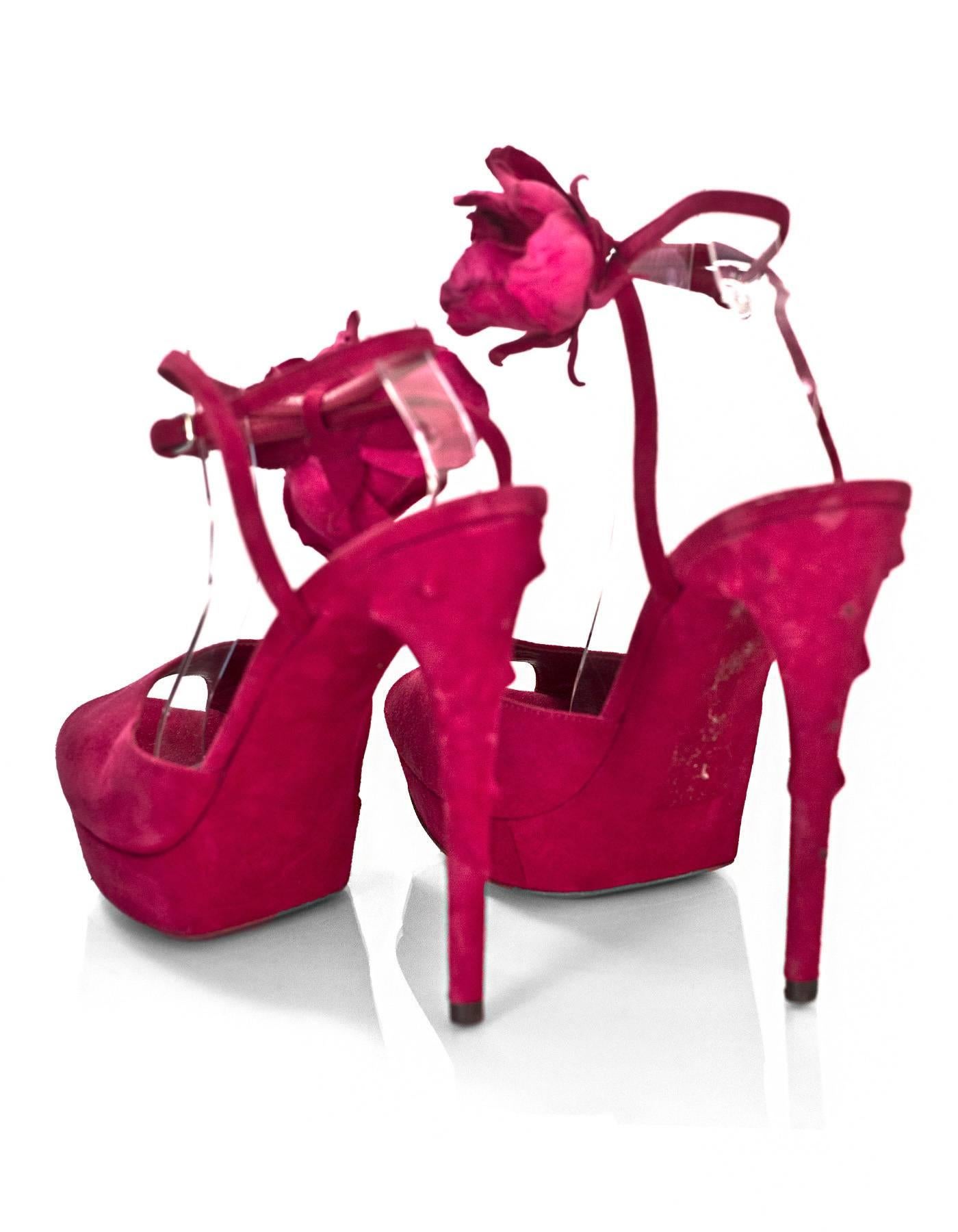 Red YSL Fuchsia Suede Open-Toe Sublime Sandals Sz 41