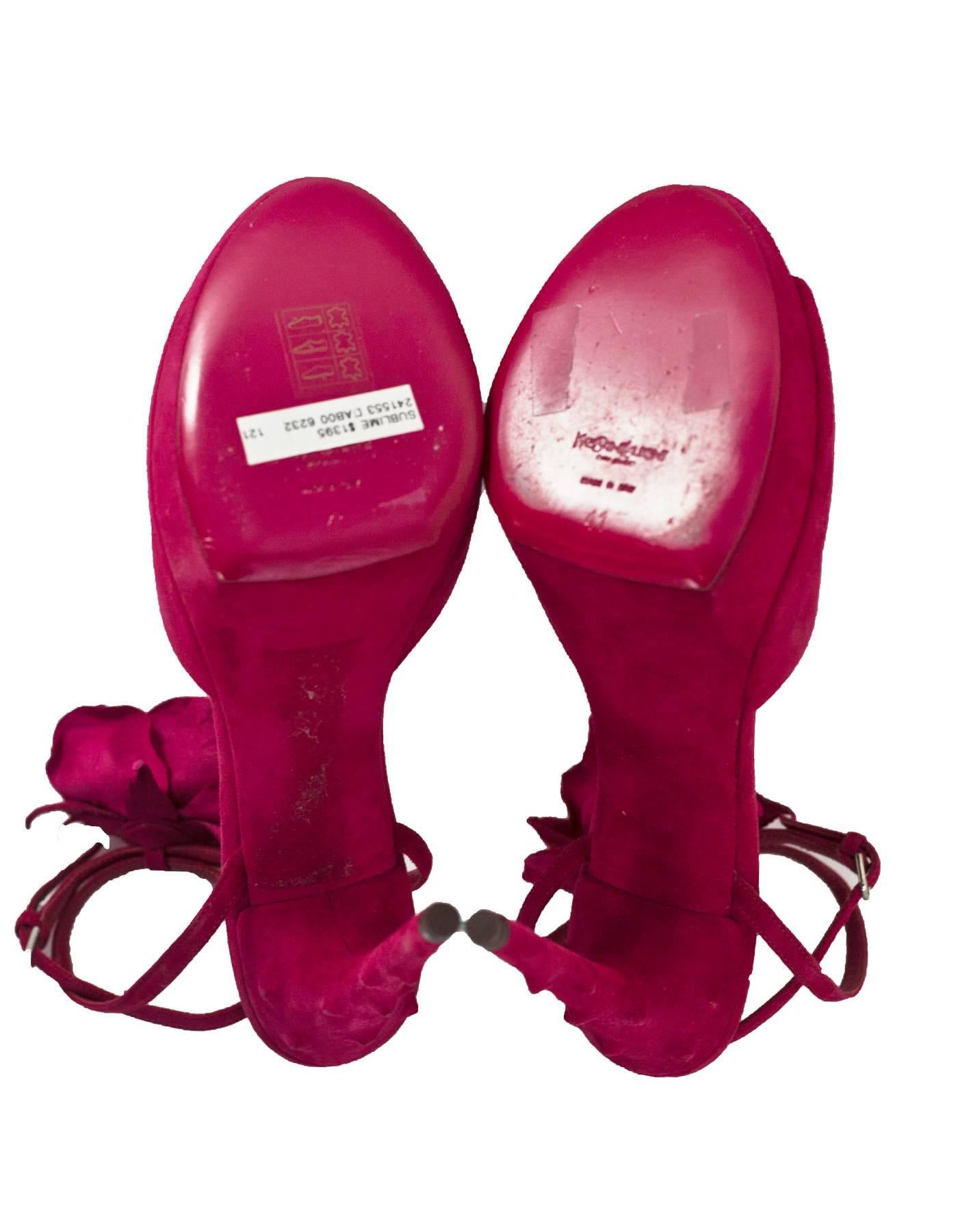 YSL Fuchsia Suede Open-Toe Sublime Sandals Sz 41 In Excellent Condition In New York, NY