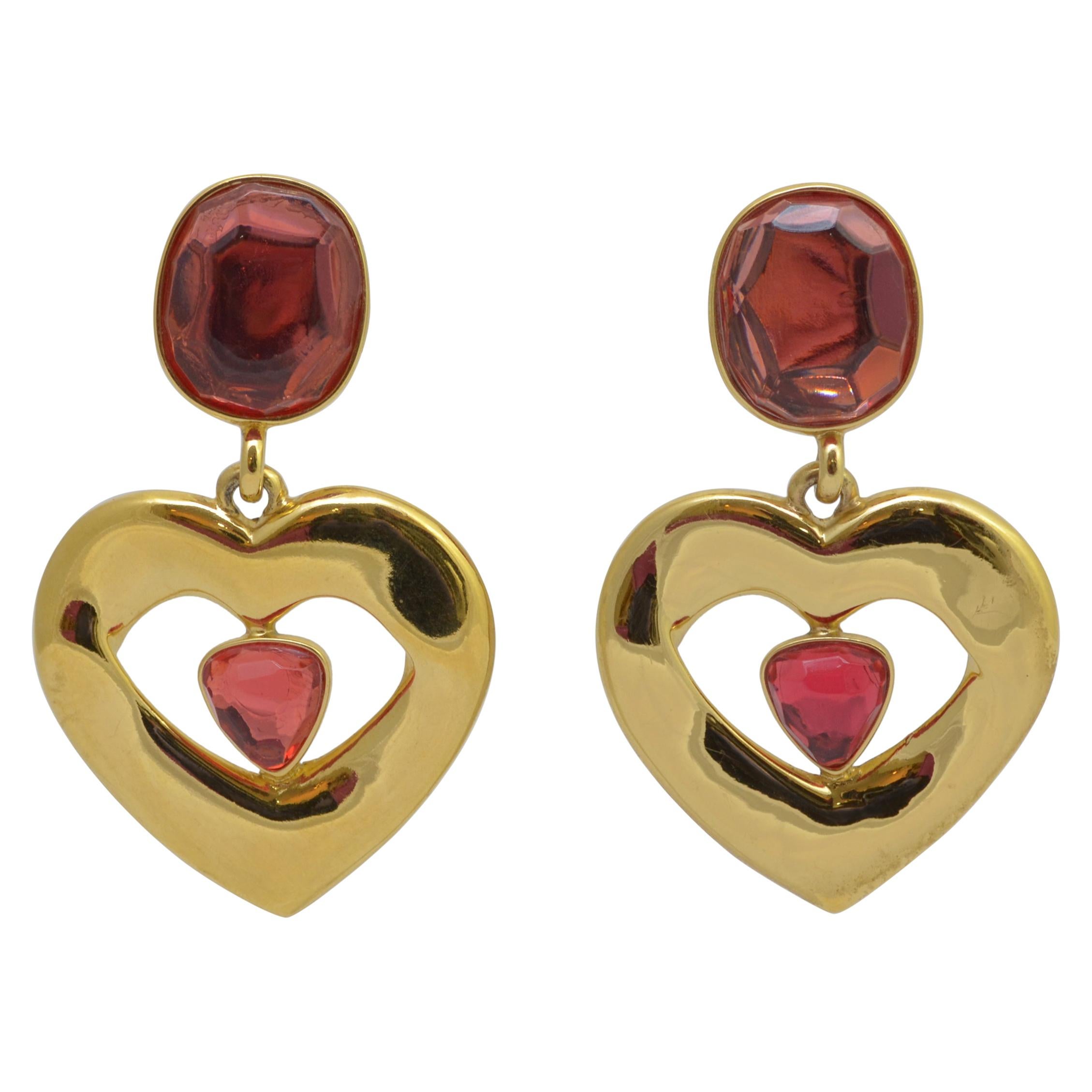 YSL Gold Clip-On Earrings with Heart Motif