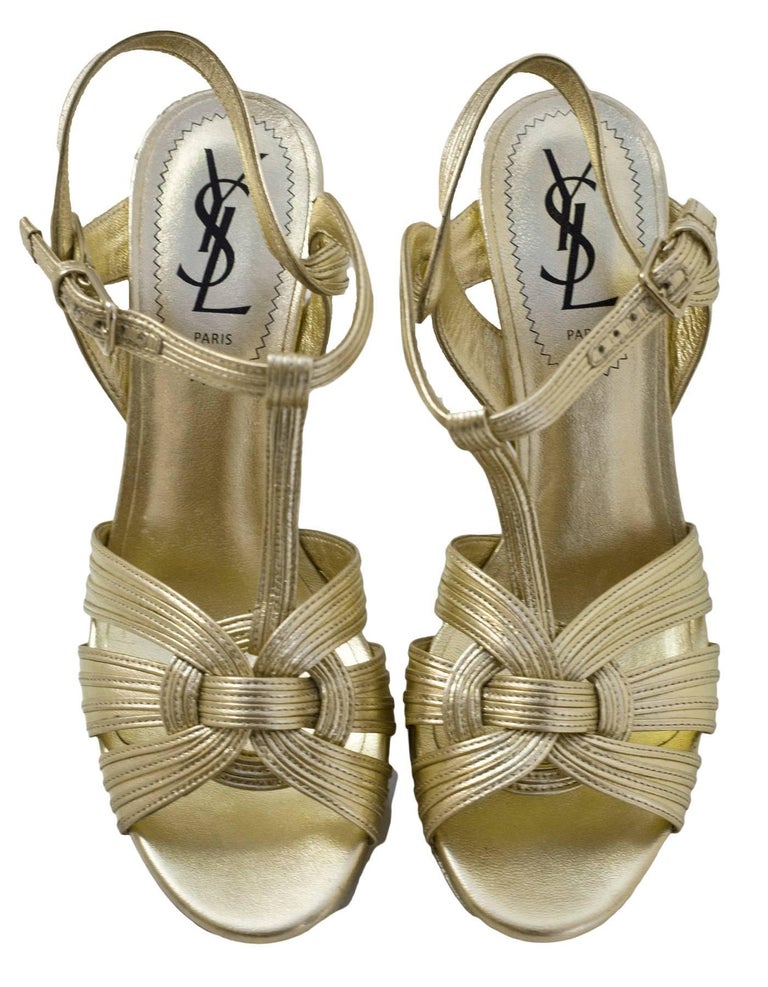 ysl gold flat sandals