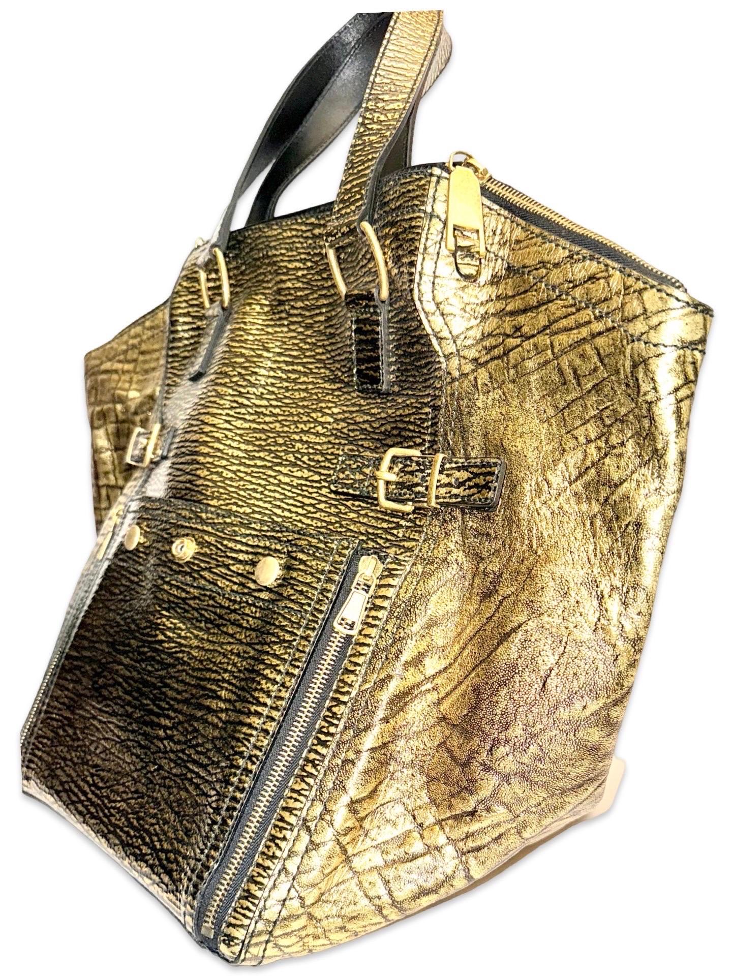 Brown YSL gold pattern leather tote bag For Sale