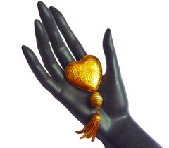 YSL Heart Brooch Gold Tassel with Original YSL Packaging, Vintage 1980s