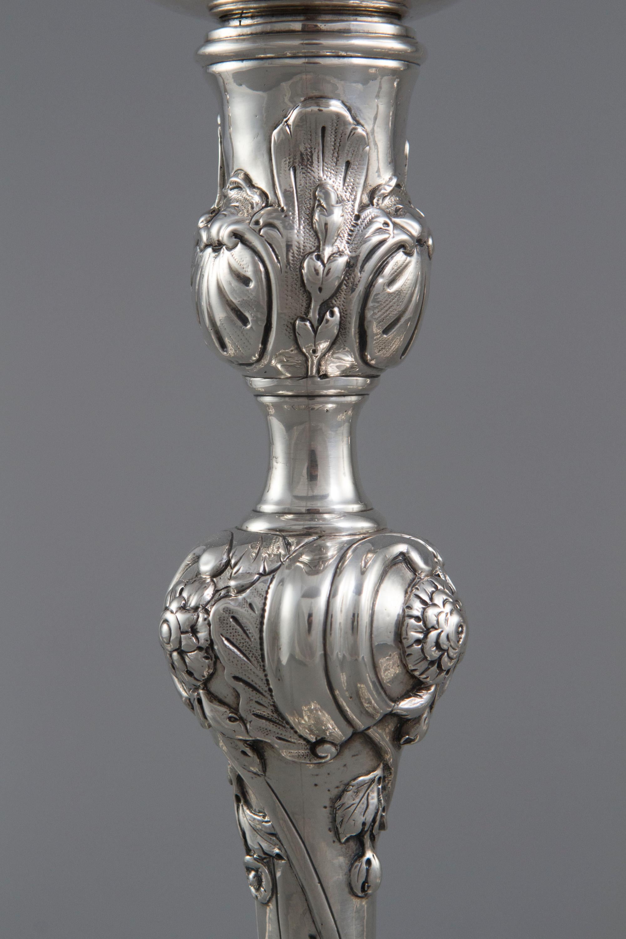 YSL Interest: a Set of 4 Cast George II Silver Rococo Candlesticks, London 1757 7