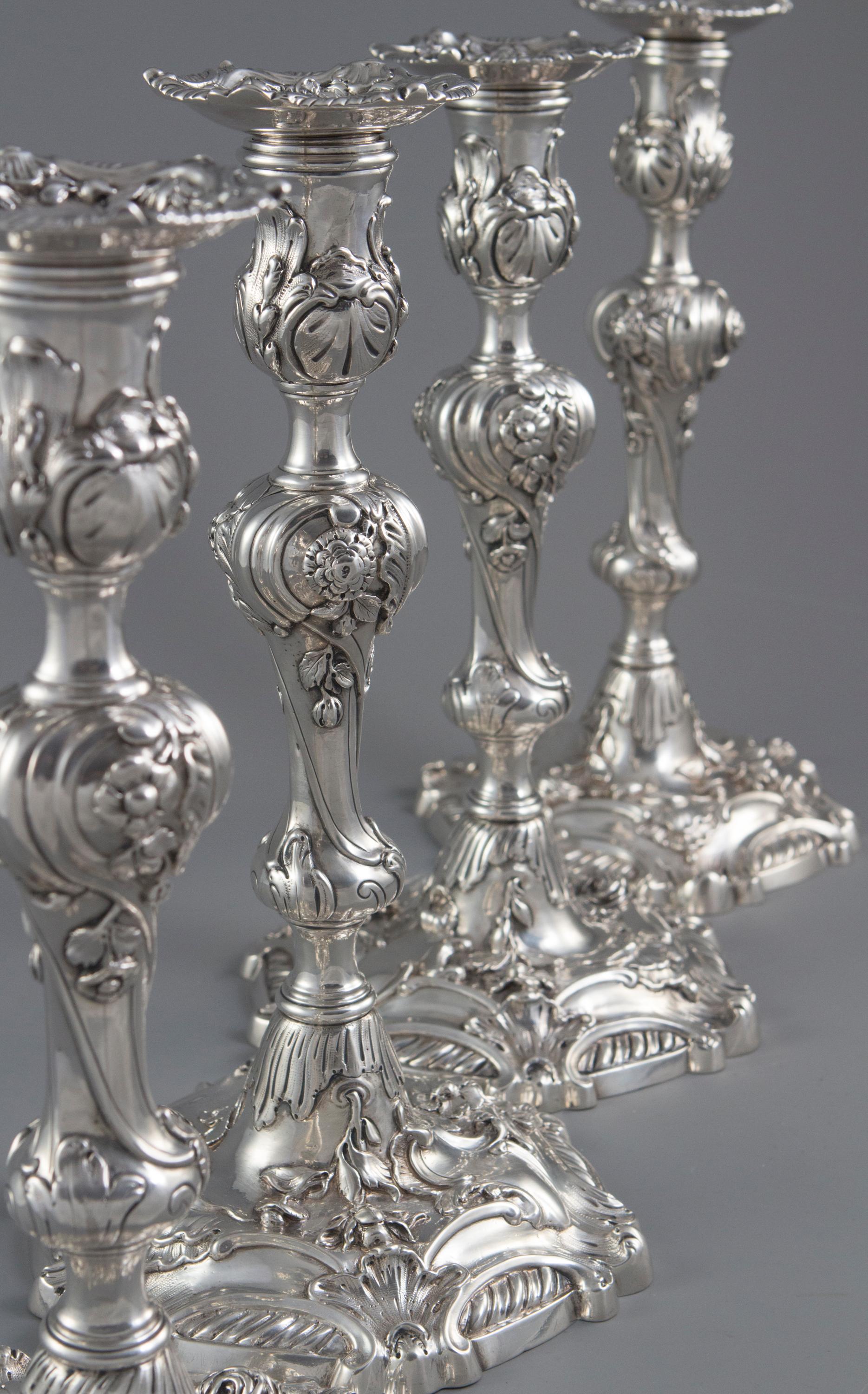 YSL Interest: a Set of 4 Cast George II Silver Rococo Candlesticks, London 1757 10