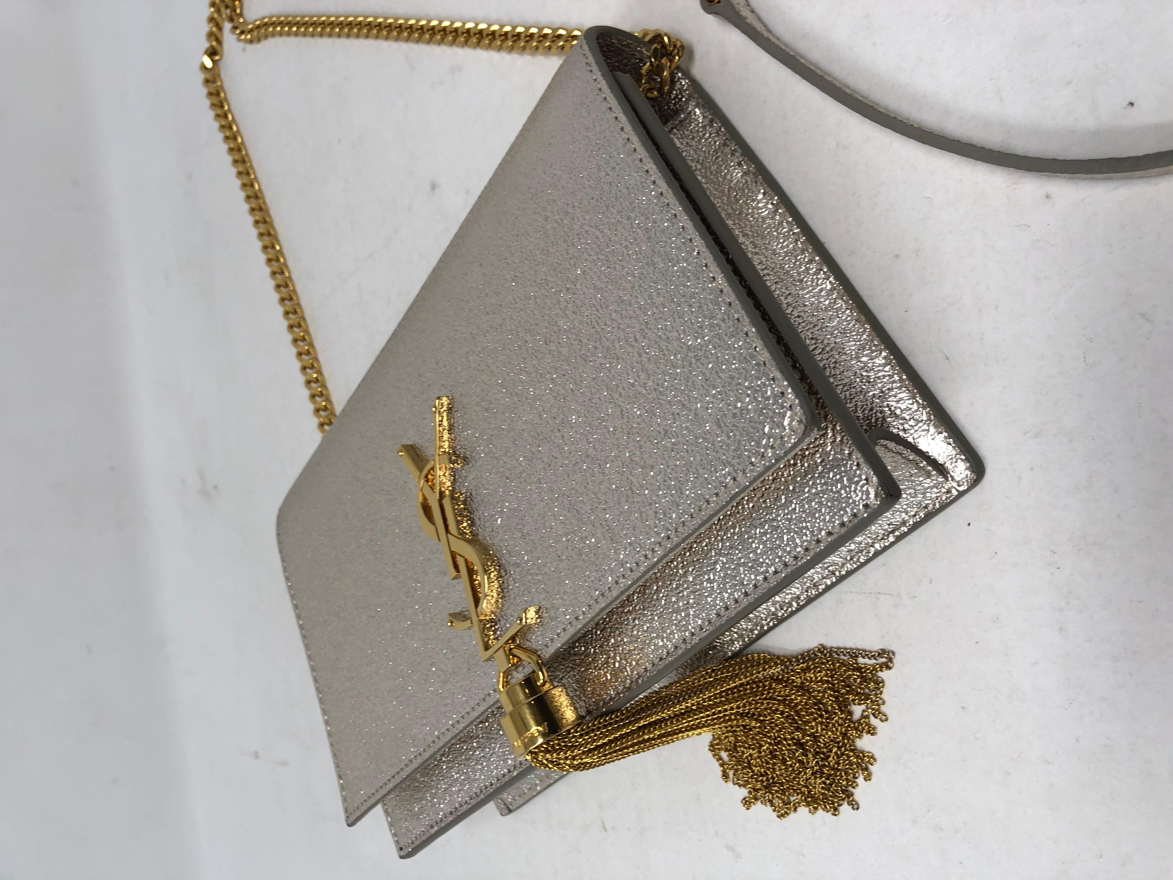 YSL Kate Silver Metallic and Gold Crossbody Bag  2