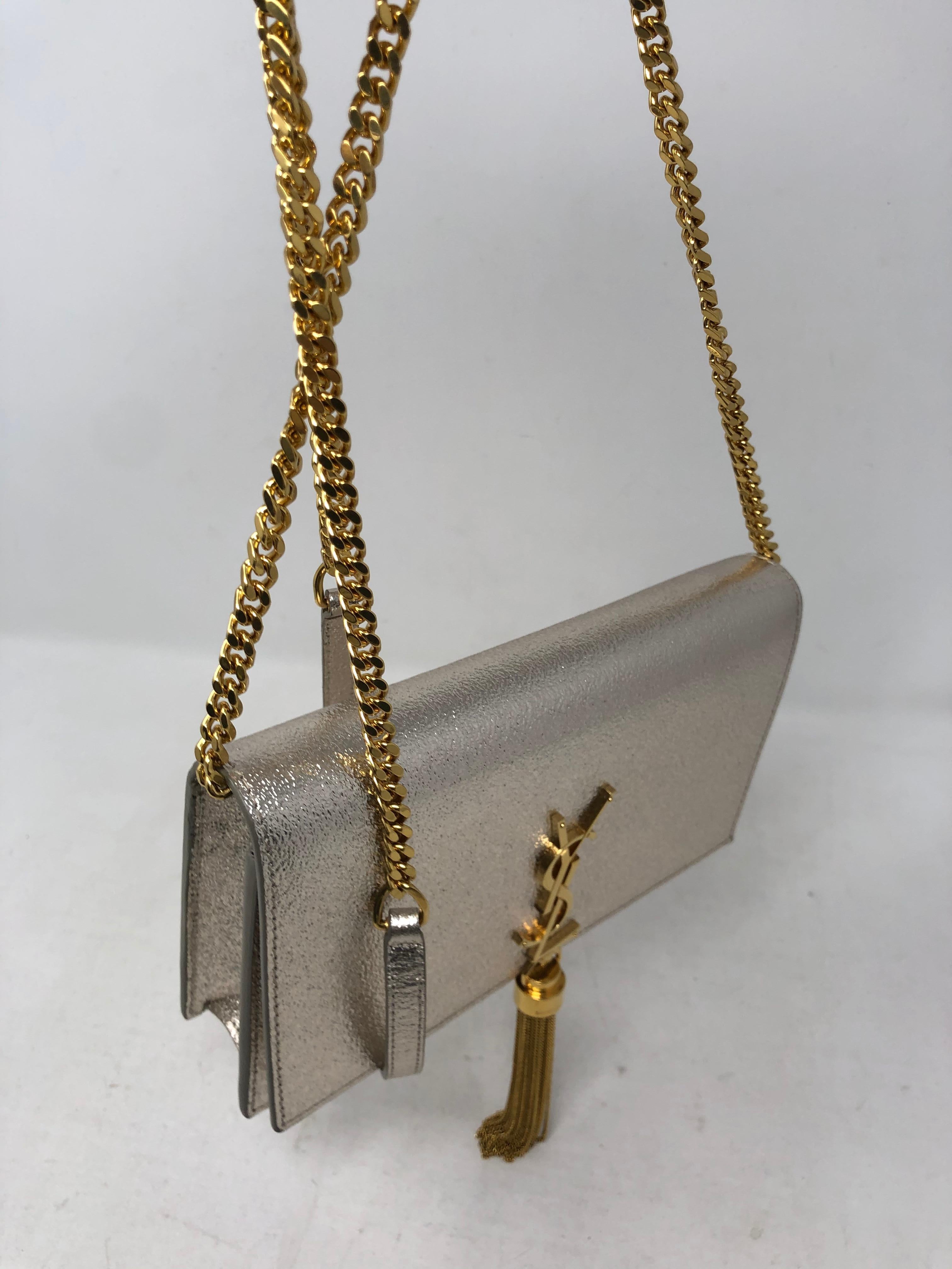 ysl silver bag with gold chain
