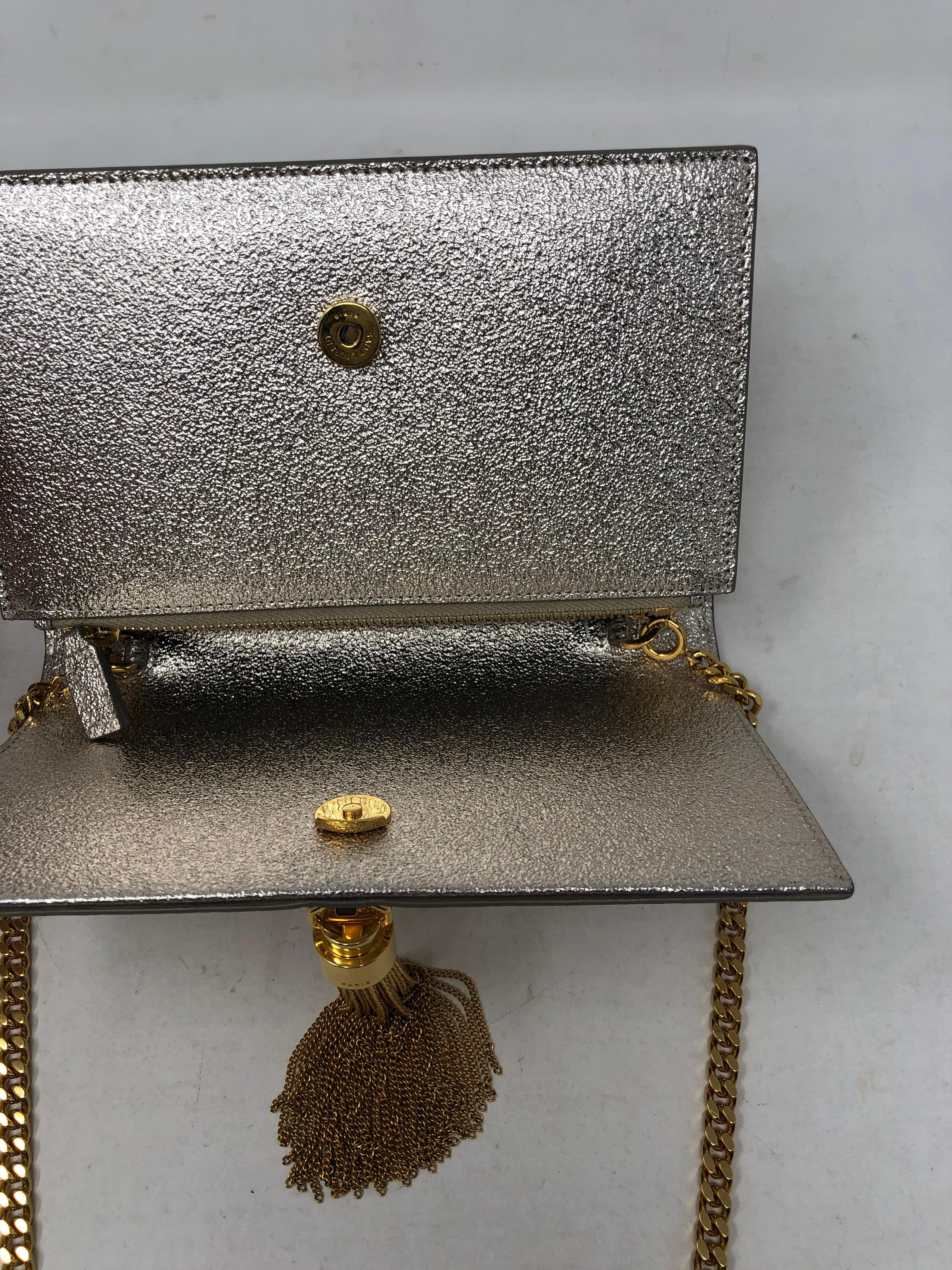Black YSL Kate Silver Metallic and Gold Crossbody Bag 