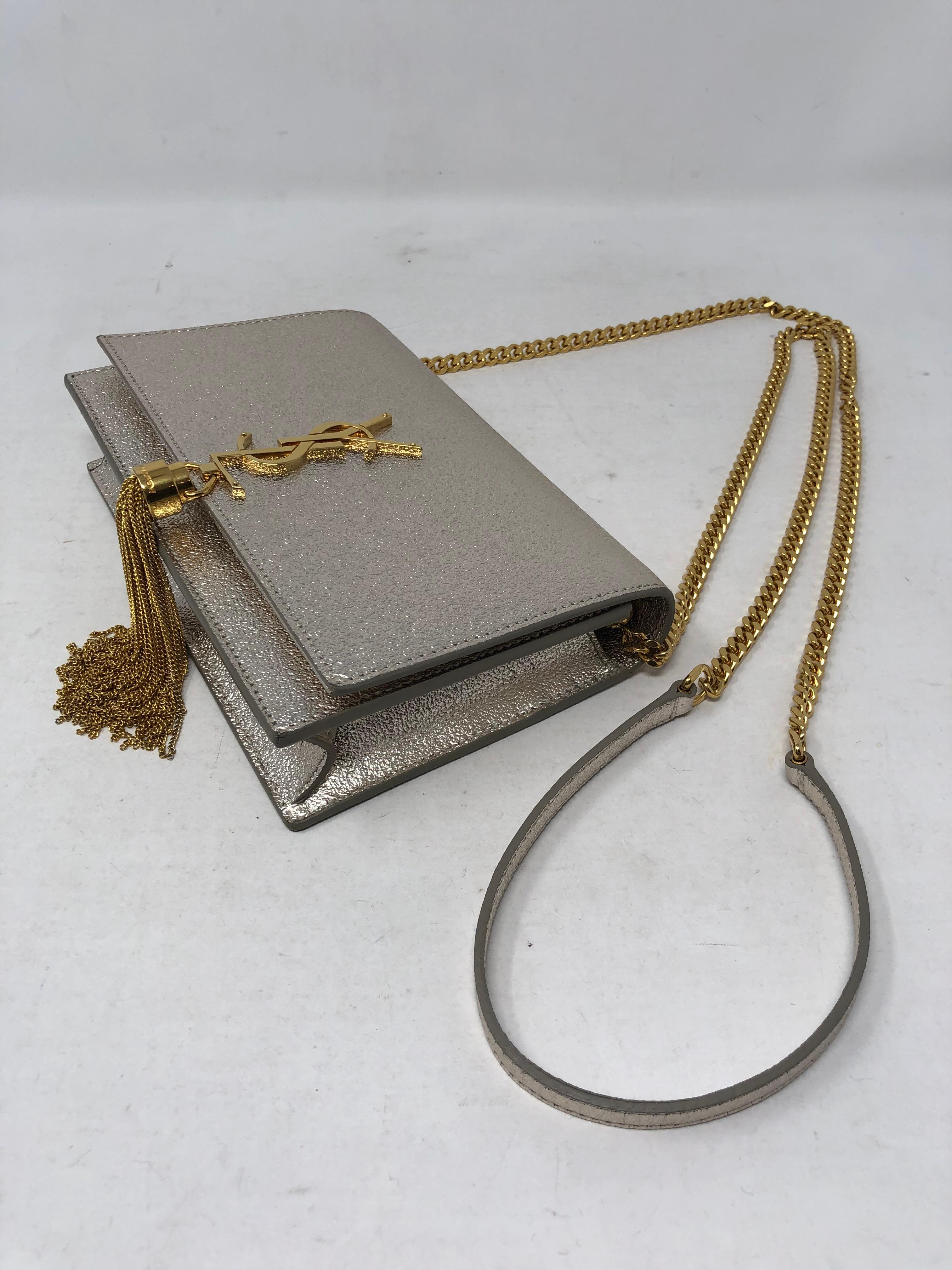 YSL Kate Silver Metallic and Gold Crossbody Bag  1