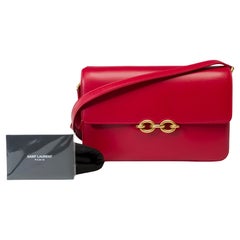 YSL Le Maillon shoulder flap bag in burgundy box leather, GHW