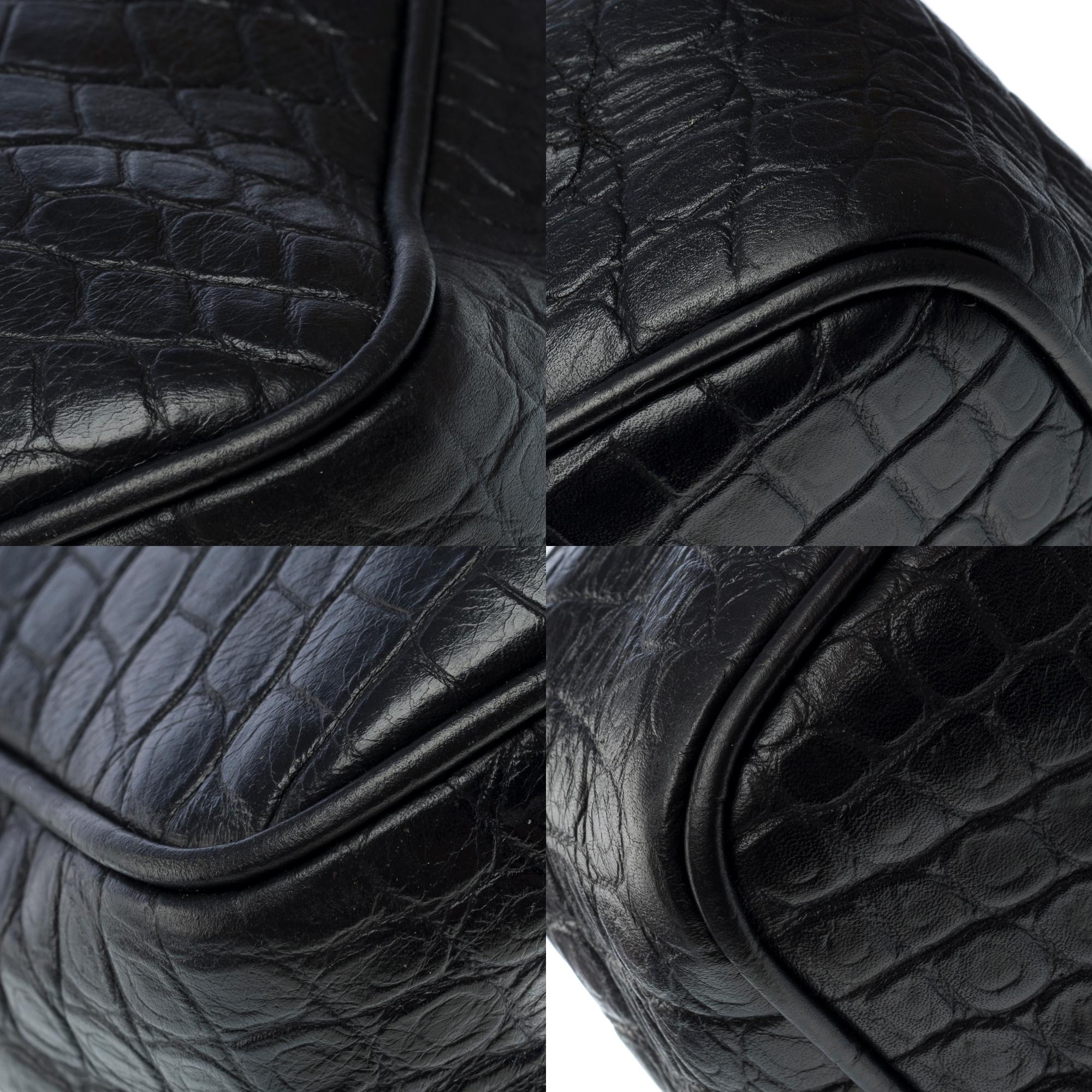 Sac à bandoulière YSL Lou Camera en cuir de veau façon crocodile noir, SHW 7