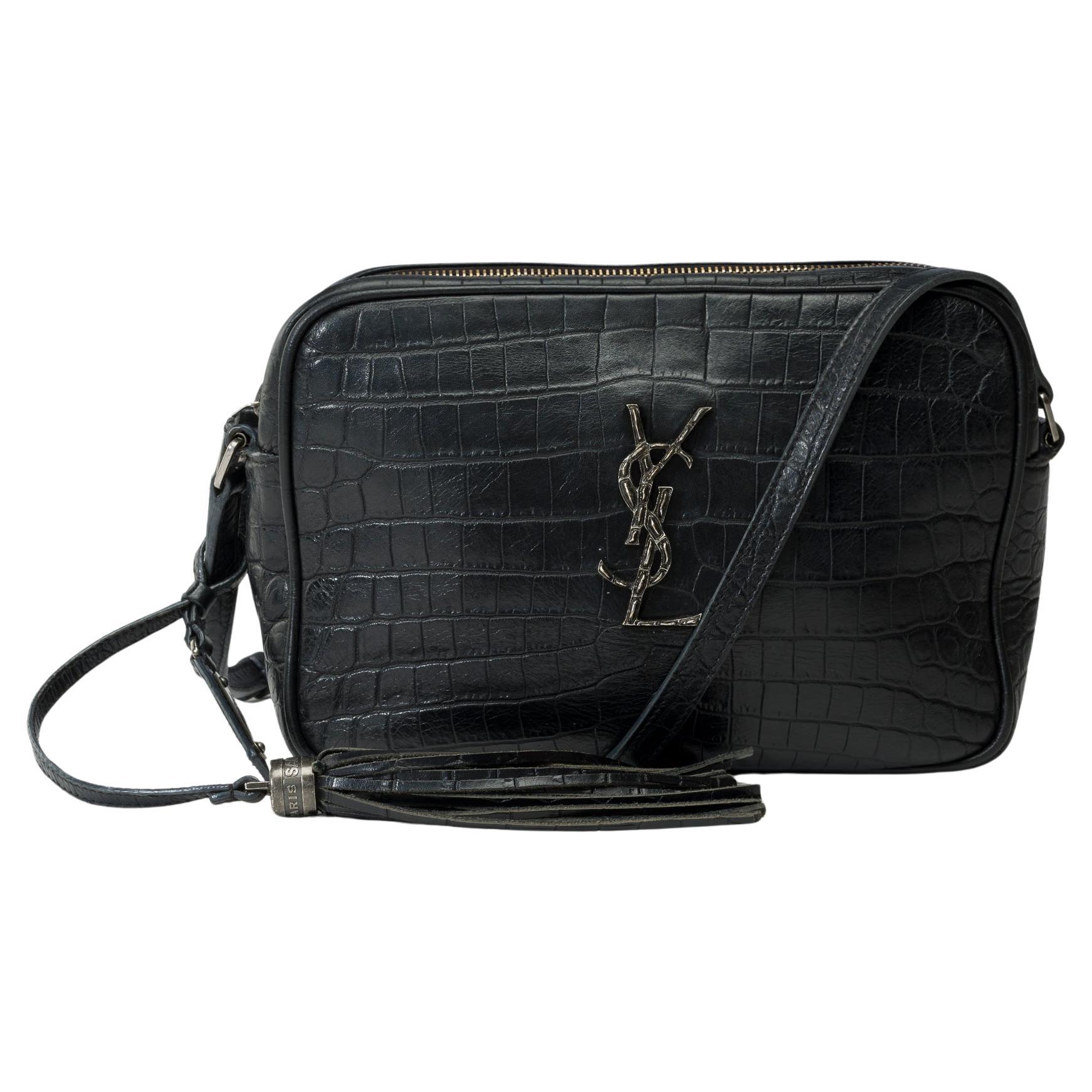 YSL Lou Camera shoulder bag in Black Crocodile style calf leather, SHW