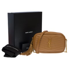 YSL Lou Camera shoulder bag in Camel calfskin leather herringbone, GHW