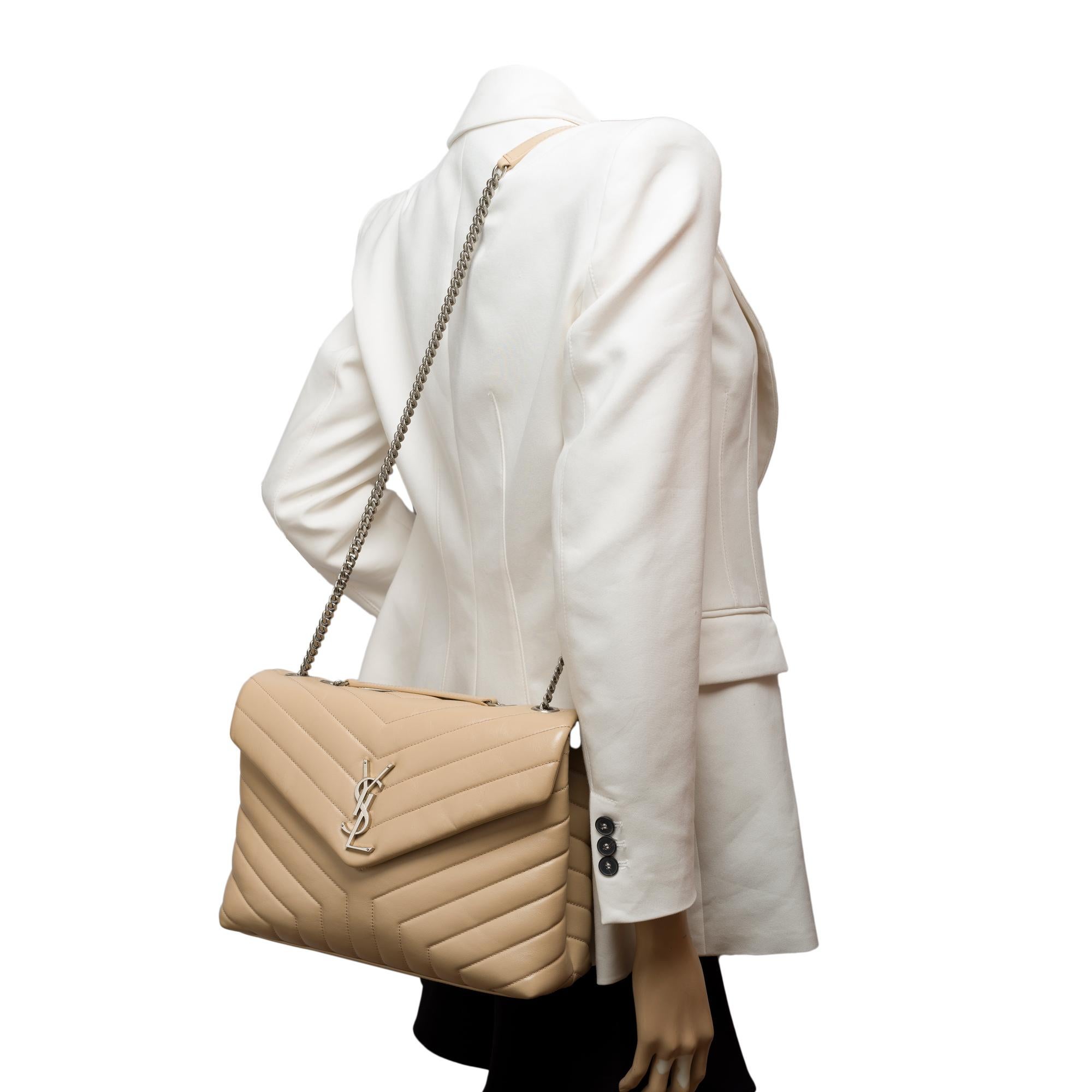 YSL Loulou Medium shoulder bag in beige quilted calf leather, SHW 7