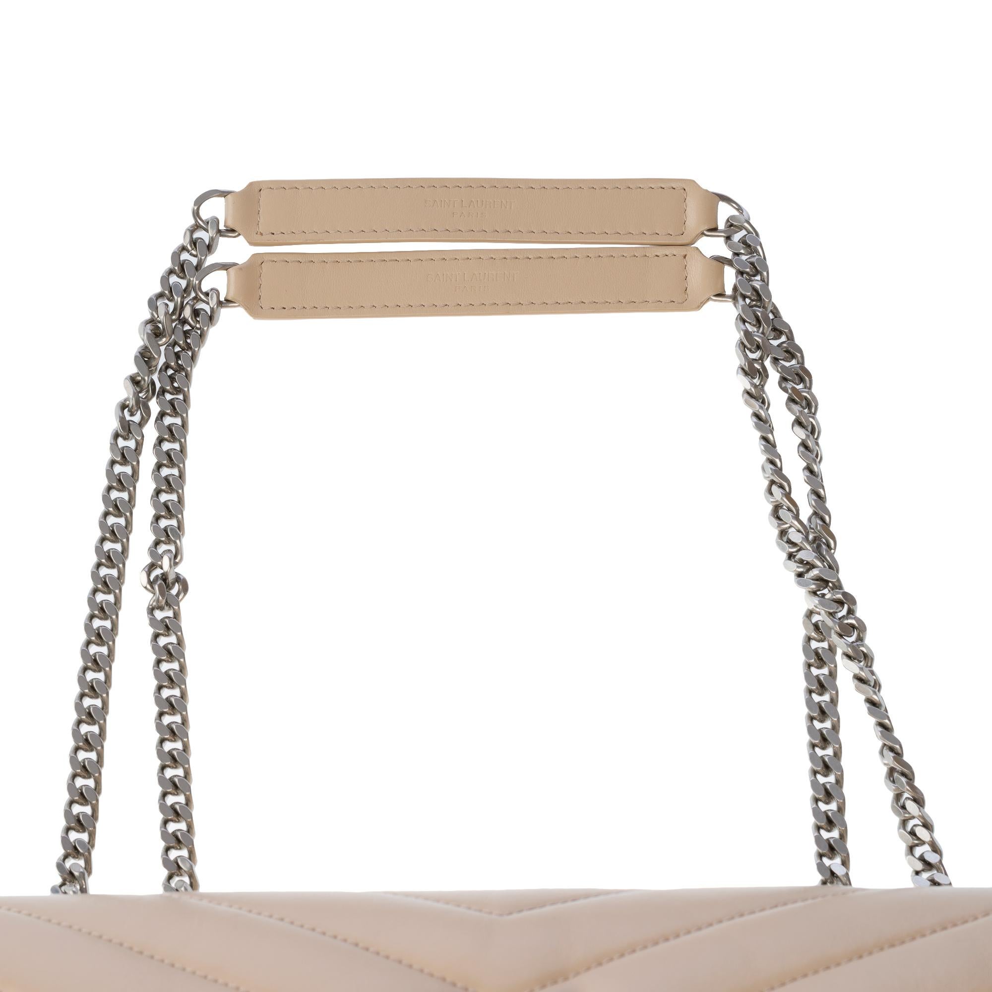 YSL Loulou Medium shoulder bag in beige quilted calf leather, SHW 5