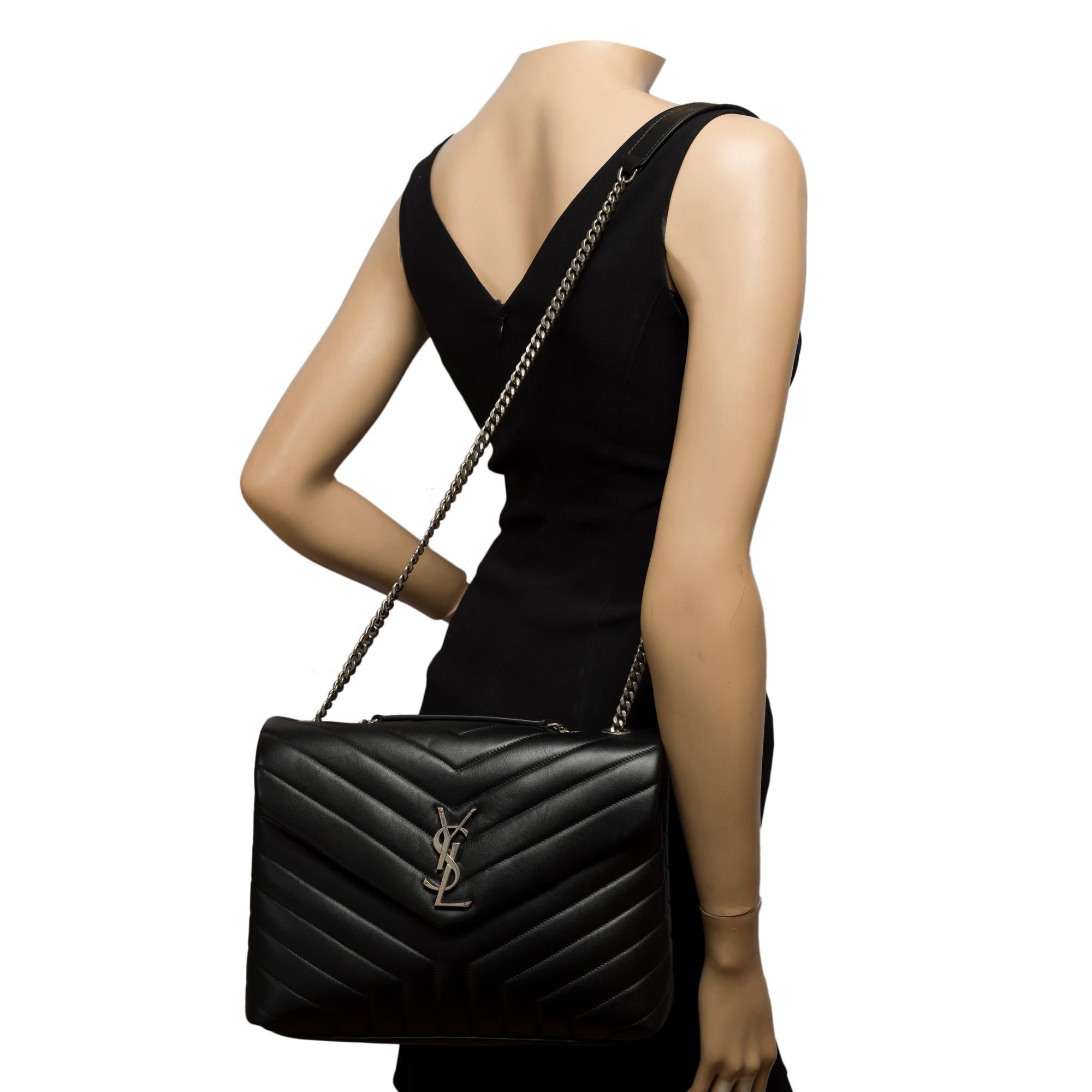 YSL Loulou Medium shoulder bag in black chevron quilted calf leather, PHW 9