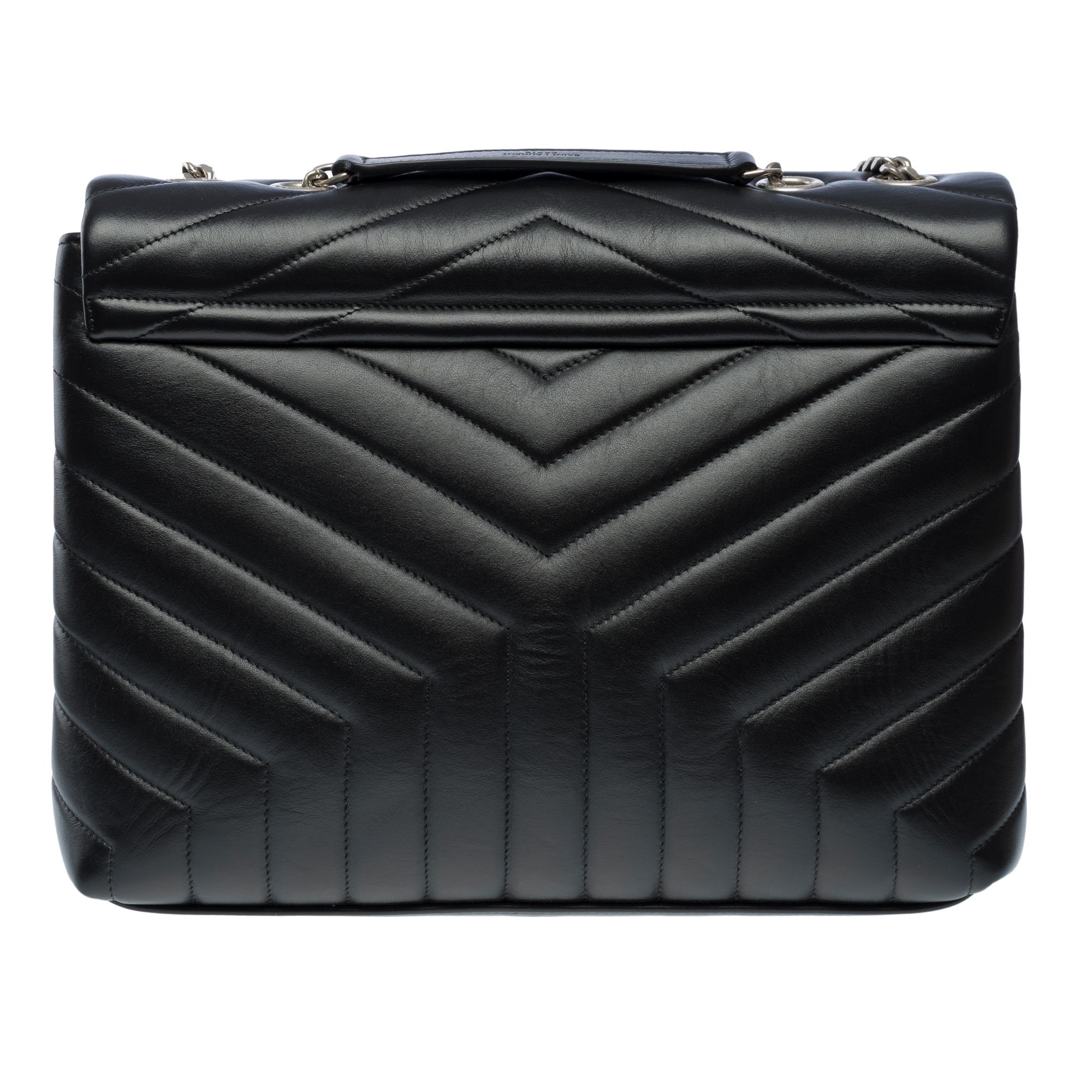 Women's or Men's YSL Loulou Medium shoulder bag in black chevron quilted calf leather, PHW
