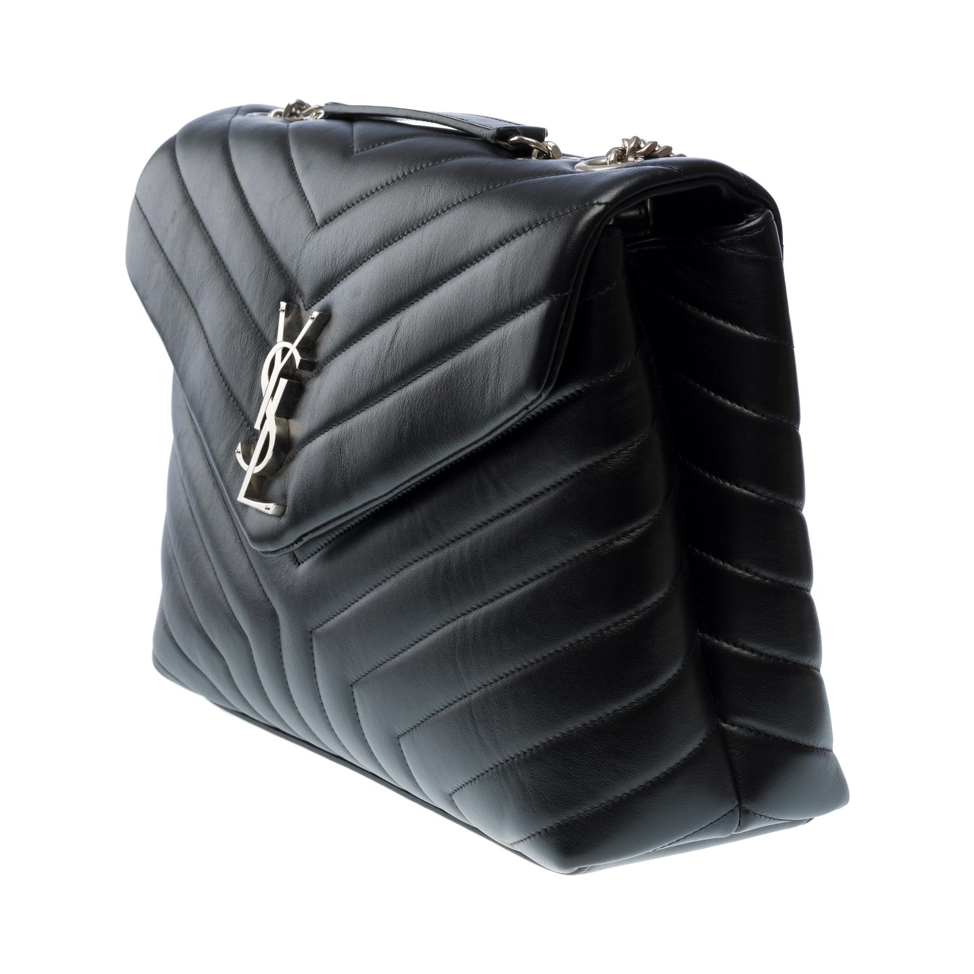 YSL Loulou Medium shoulder bag in black chevron quilted calf leather, PHW 1