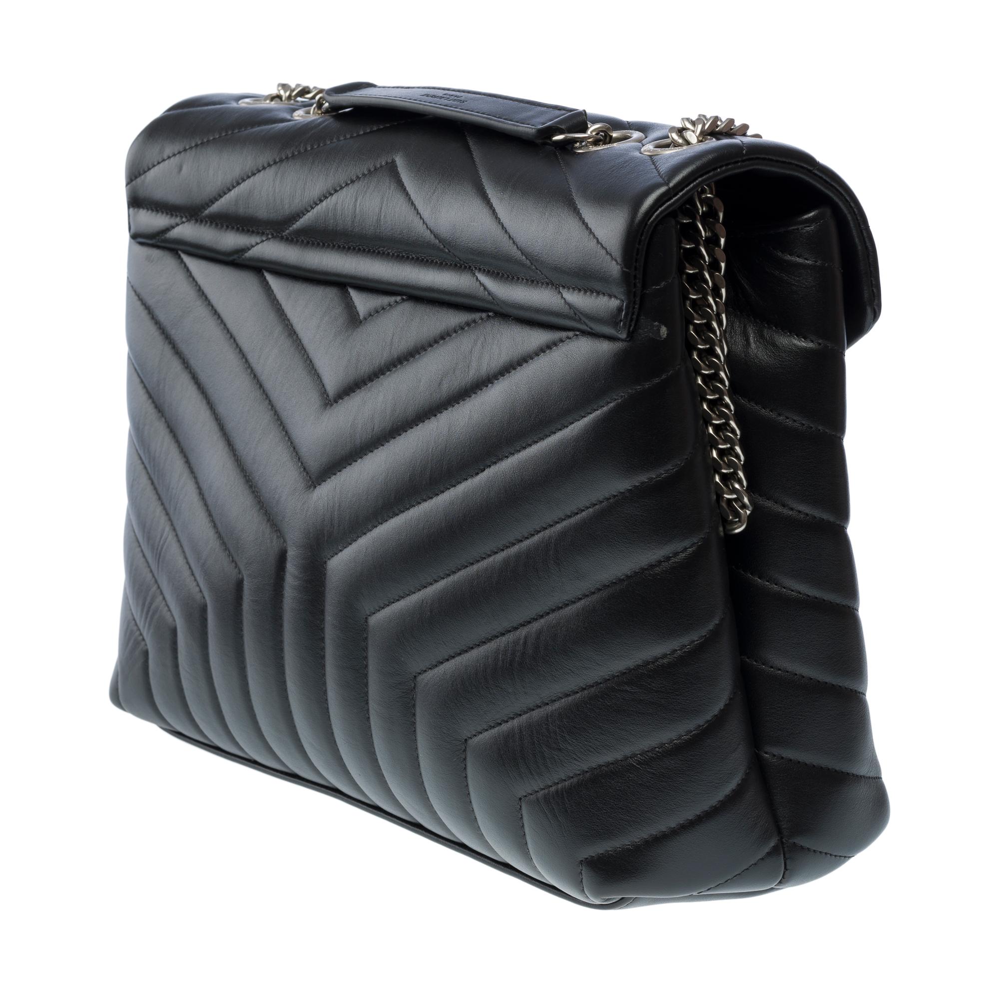 YSL Loulou Medium shoulder bag in black chevron quilted calf leather, PHW 2