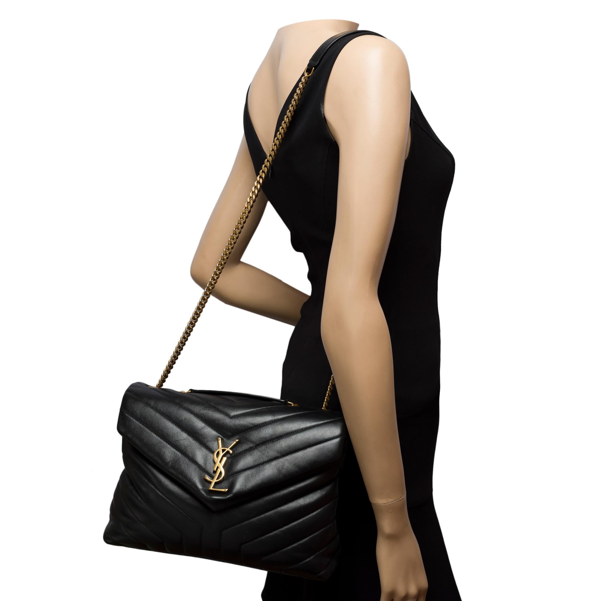 YSL Loulou Medium shoulder flap bag in black chevron quilted calf leather, GHW 9