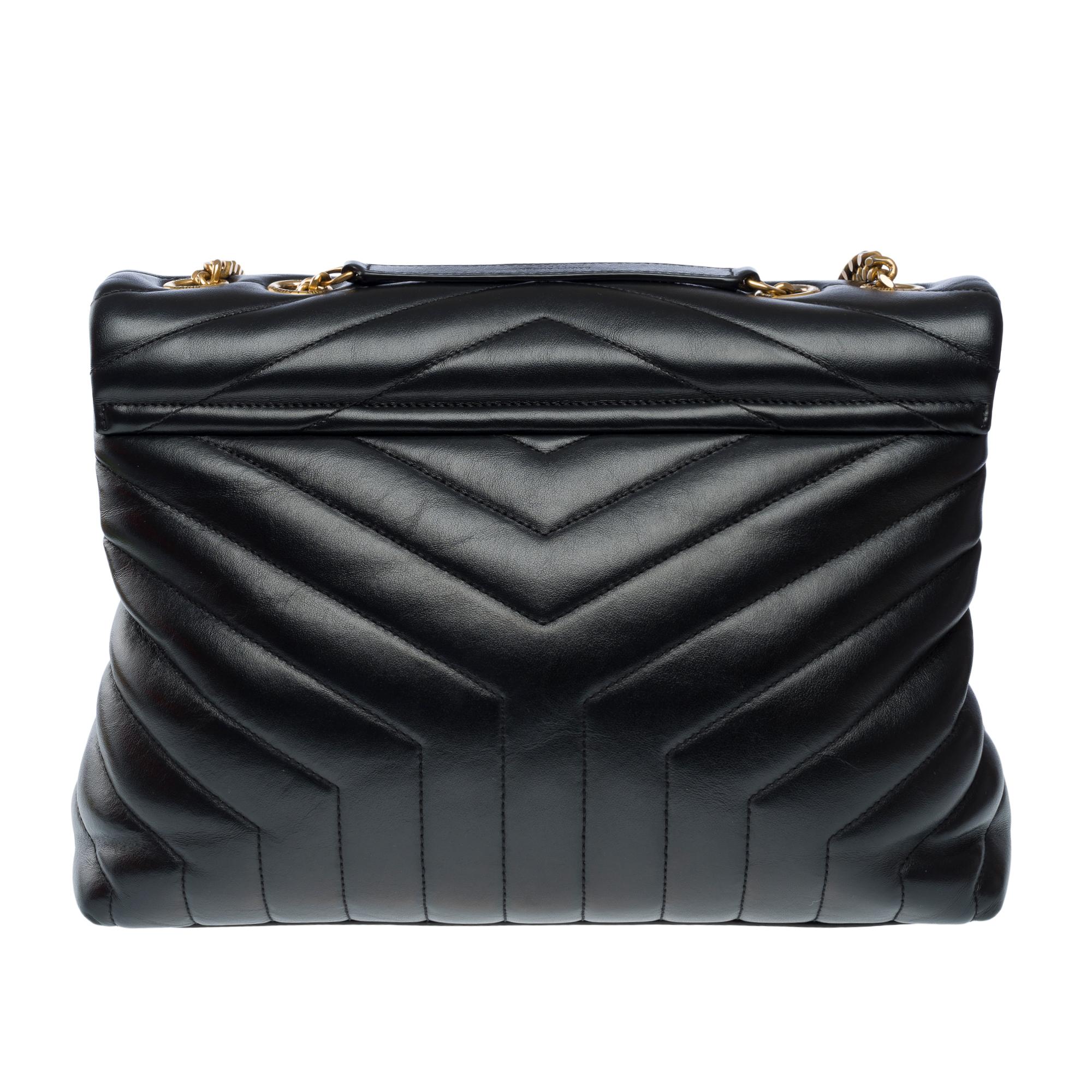 Women's or Men's YSL Loulou Medium shoulder flap bag in black chevron quilted calf leather, GHW