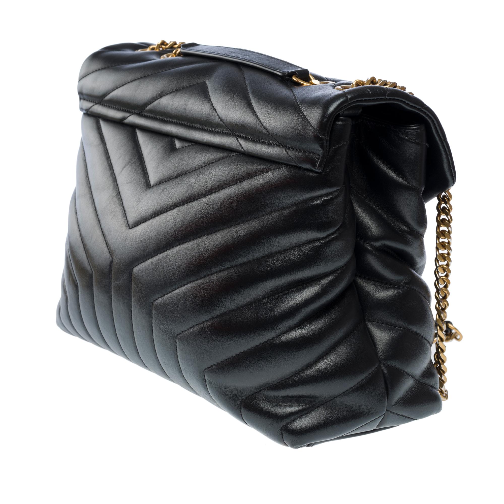 YSL Loulou Medium shoulder flap bag in black chevron quilted calf leather, GHW 2