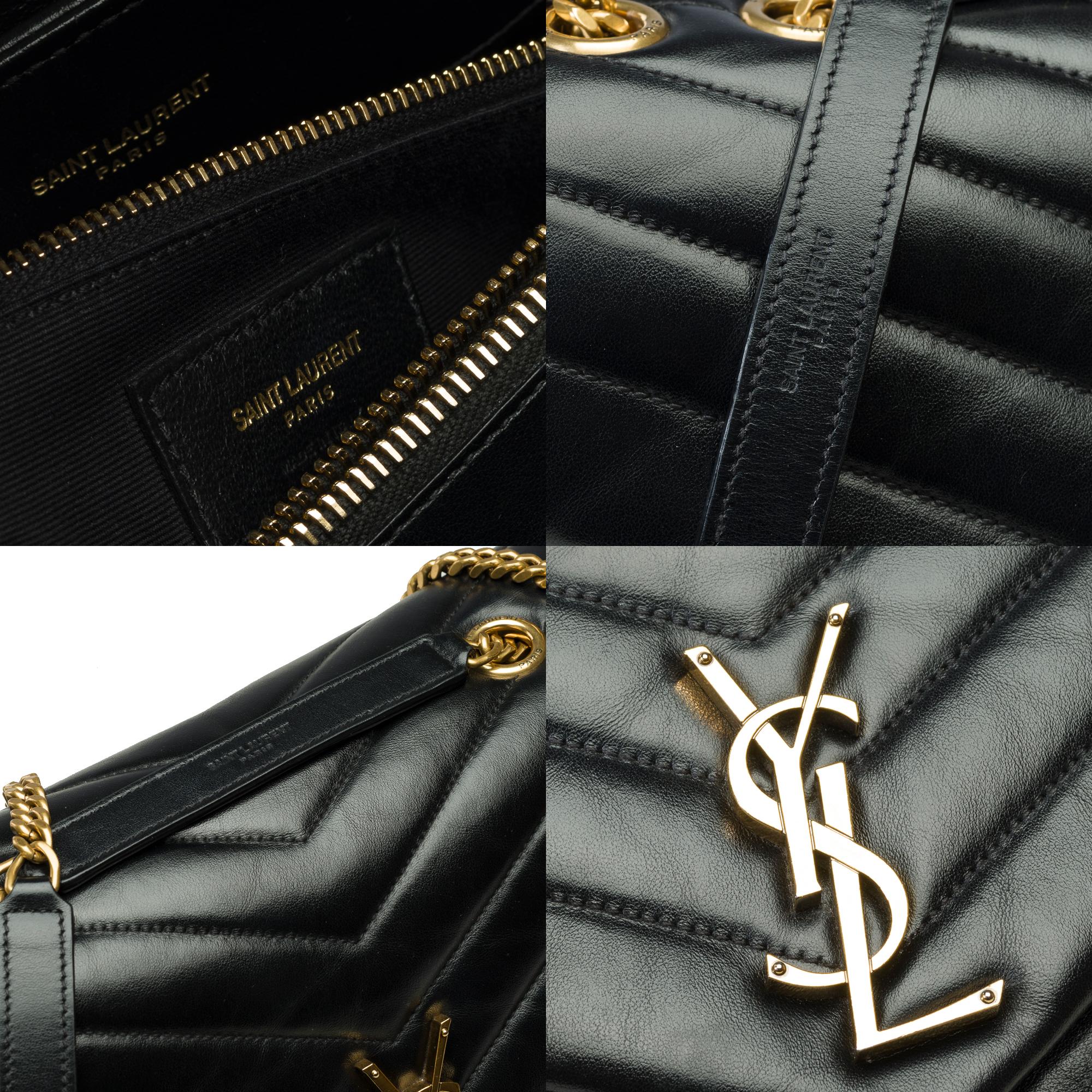 YSL Loulou Medium shoulder flap bag in black chevron quilted calf leather, GHW For Sale 1