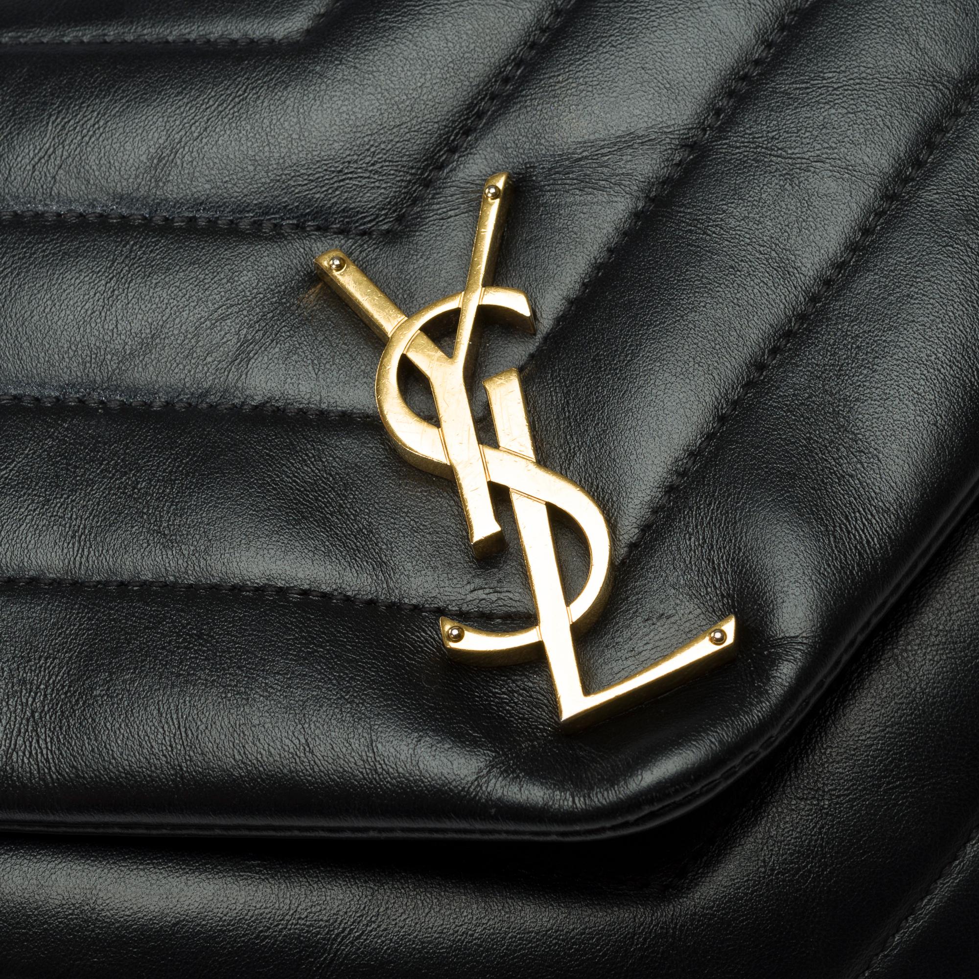 YSL Loulou Medium shoulder flap bag in black chevron quilted calf leather, GHW 4