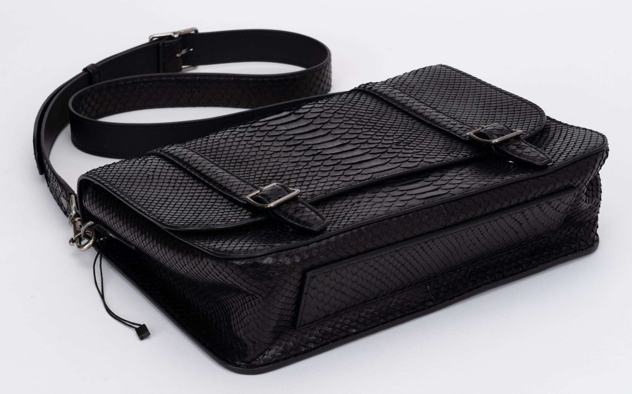 Women's or Men's YSL New Black Brushed Python Schoolbag For Sale