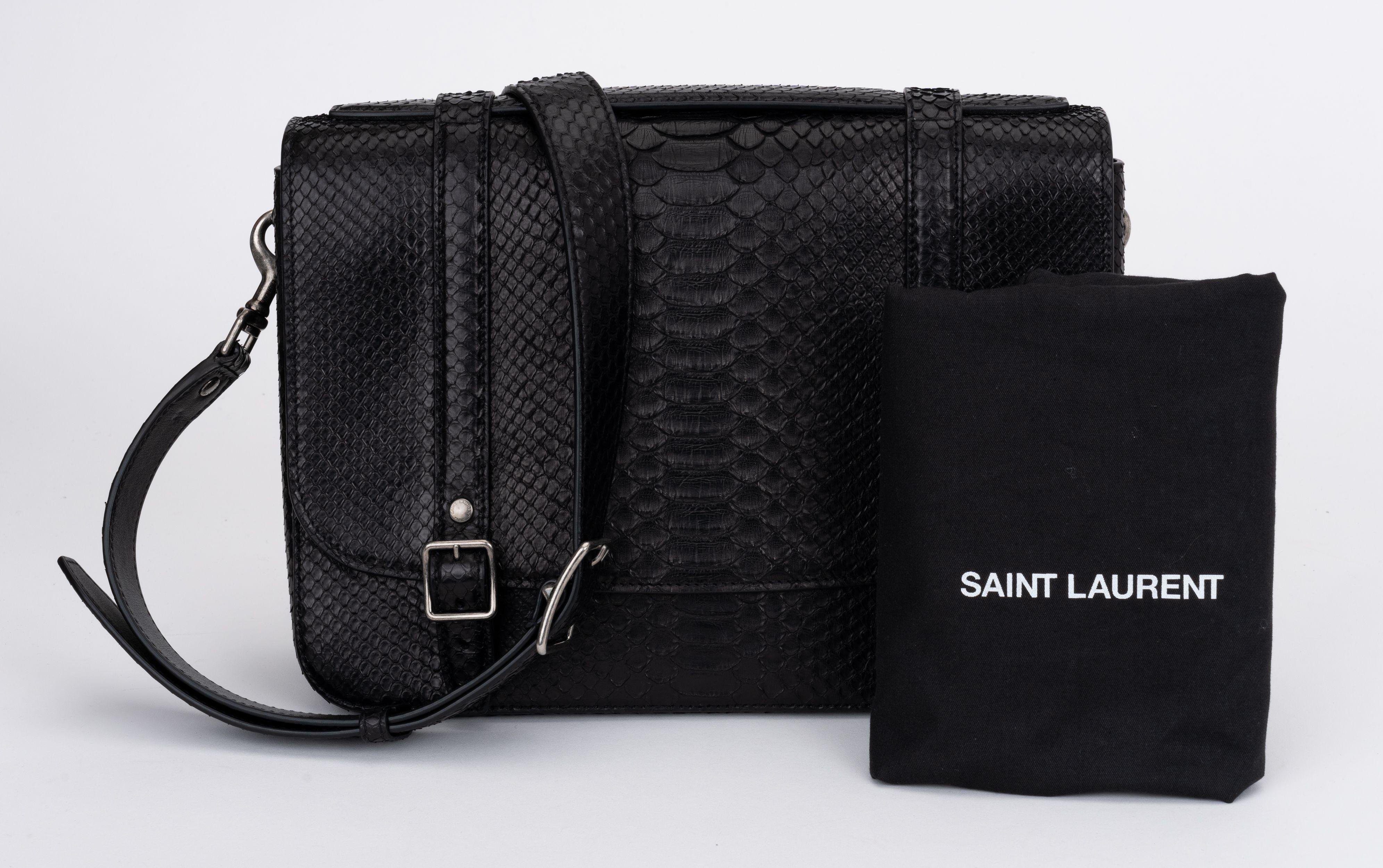 YSL New Black Brushed Python Schoolbag For Sale 5