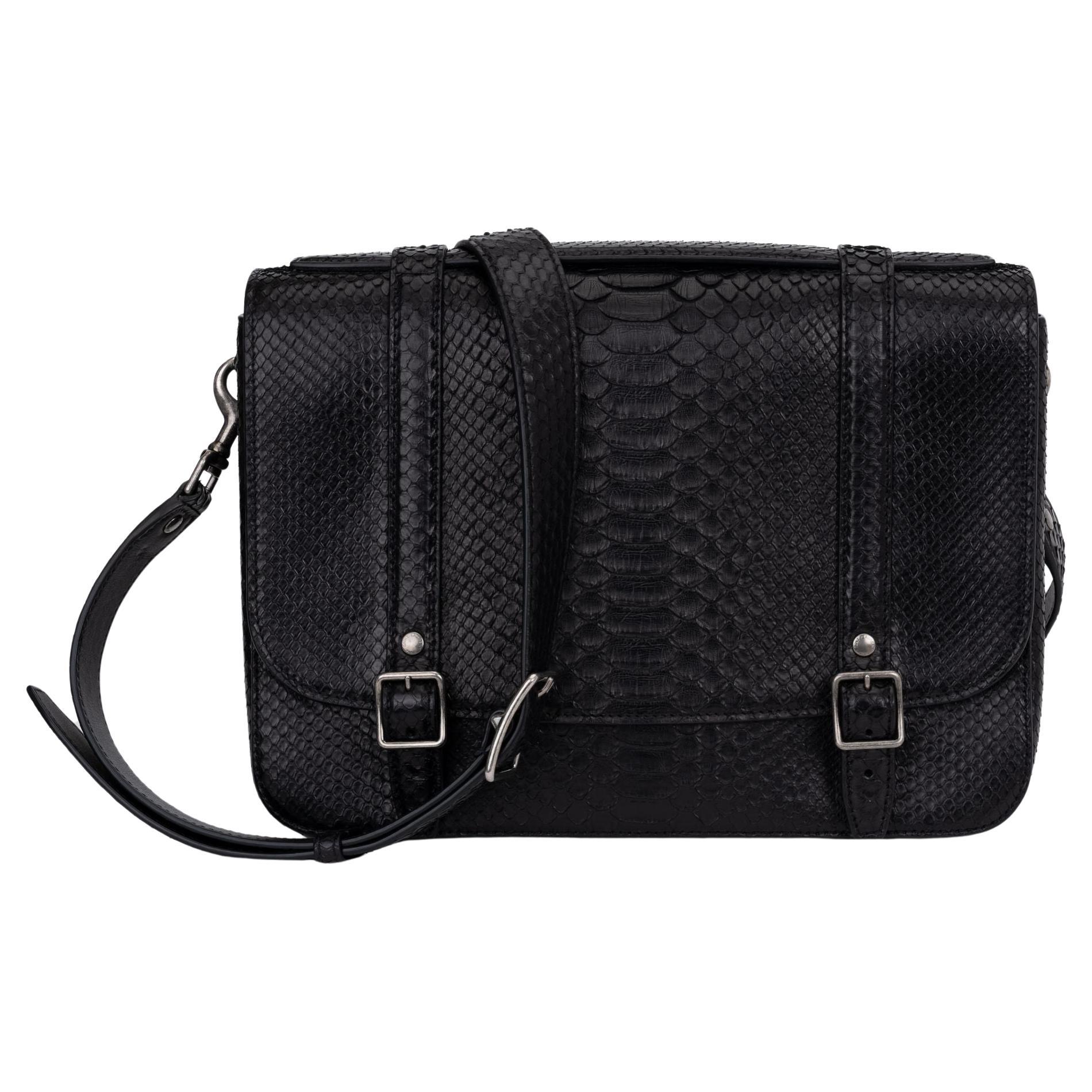 YSL New Black Brushed Python Schoolbag For Sale